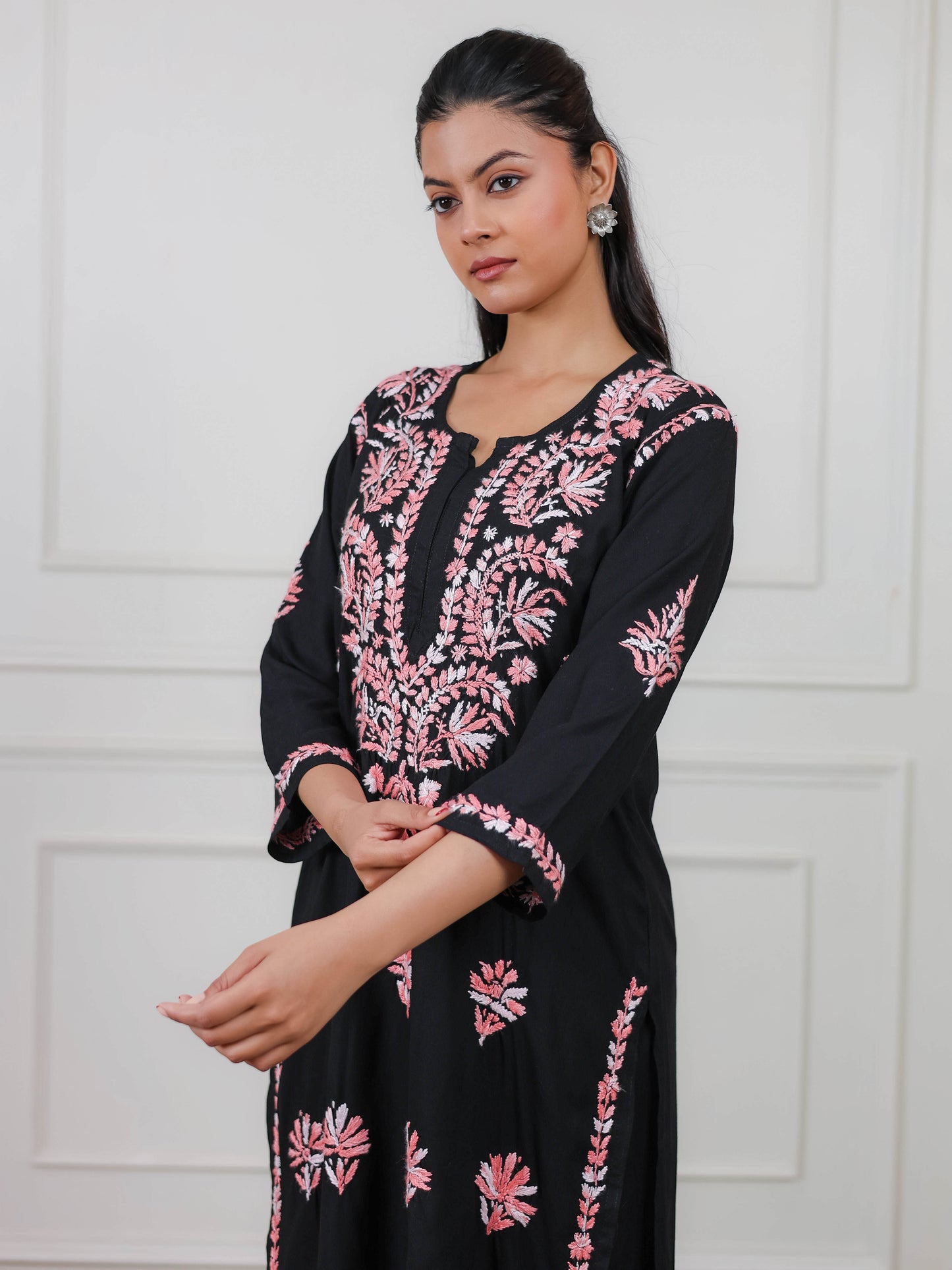 Modal Cotton Long Chikankari Kurta Set