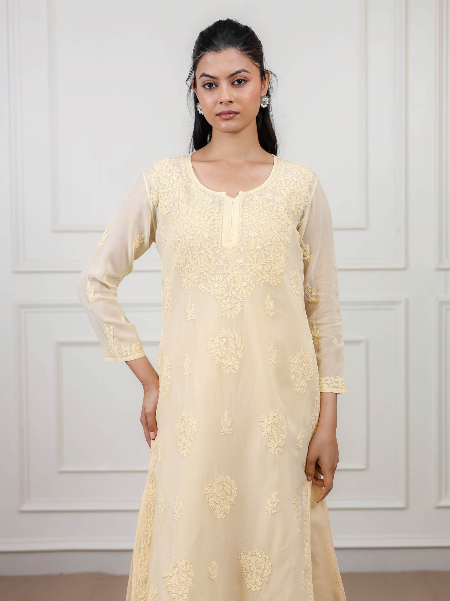 Cotton Chikankari Long Kurti