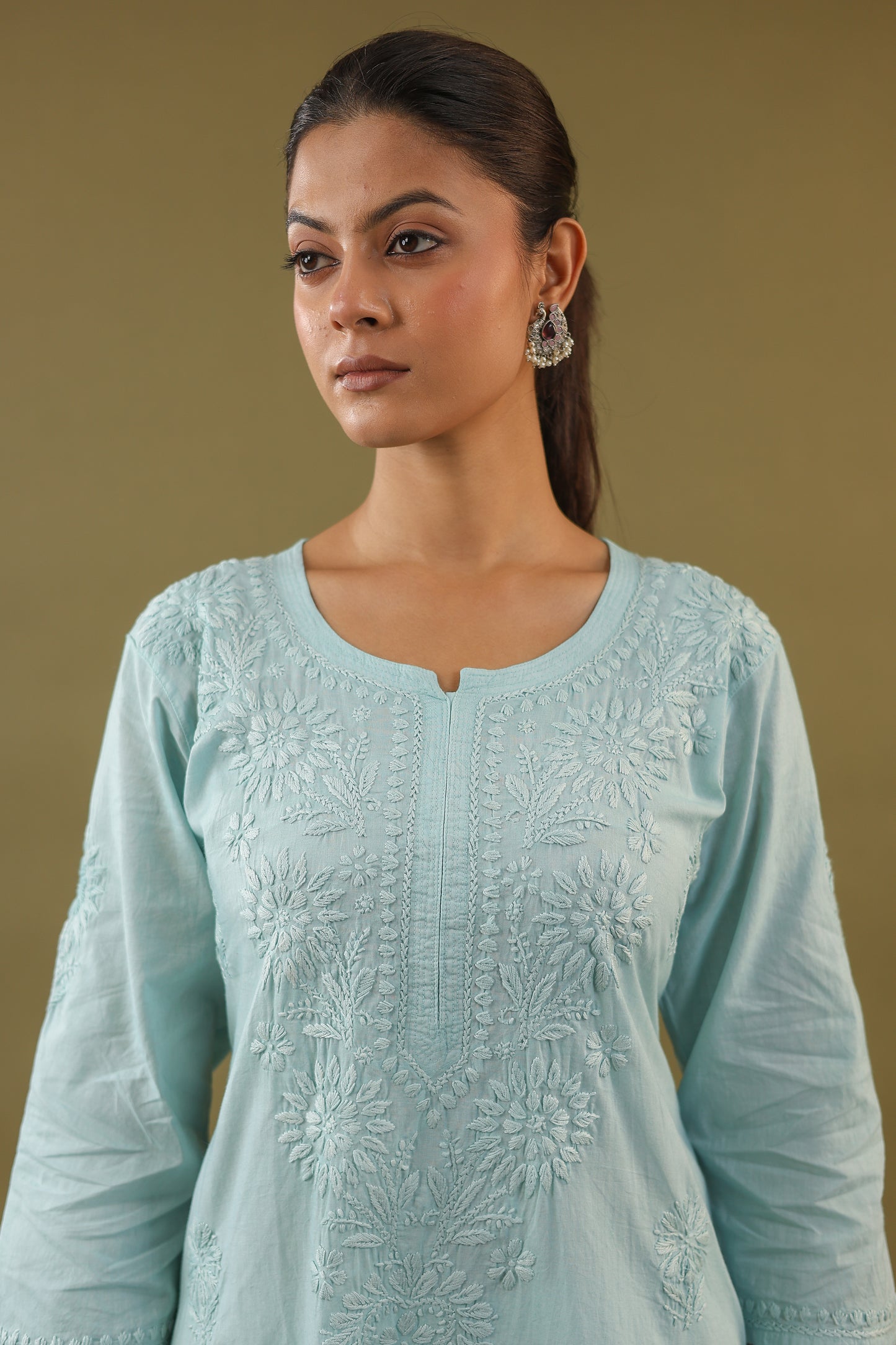 Cotton Long Chikankari Kurti