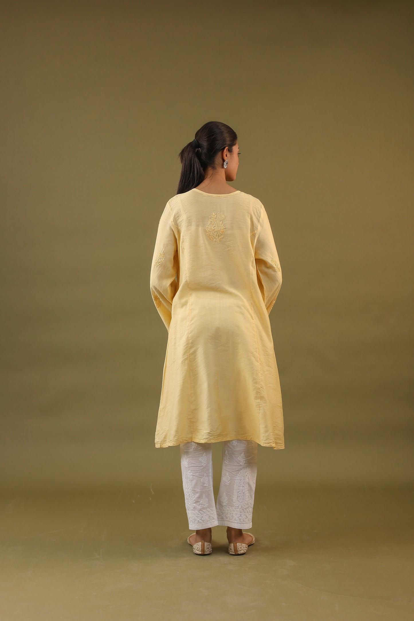 Chanderi A Line Chikankari Kurti
