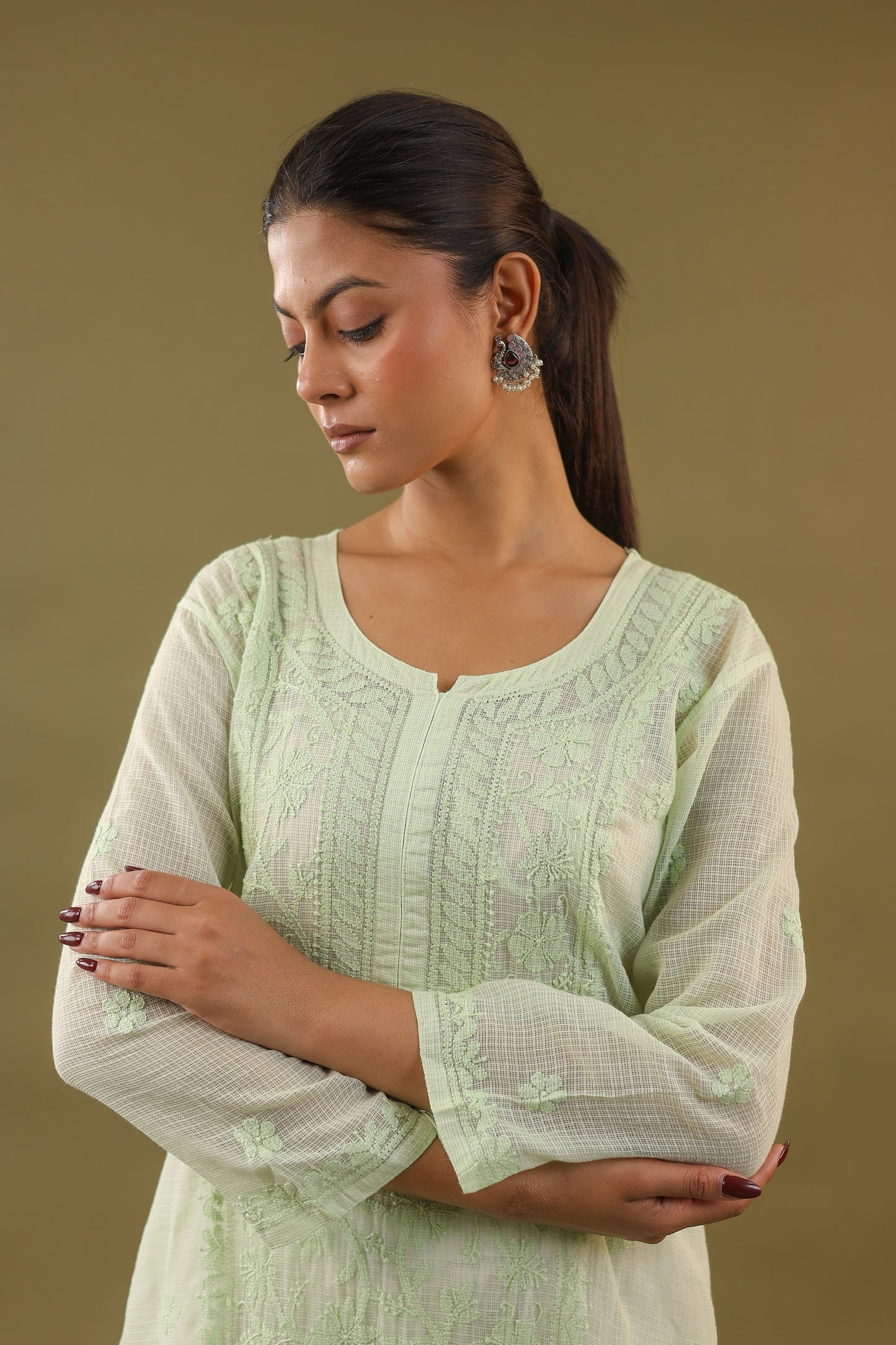 Kota Cotton Long Chikankari Kurti
