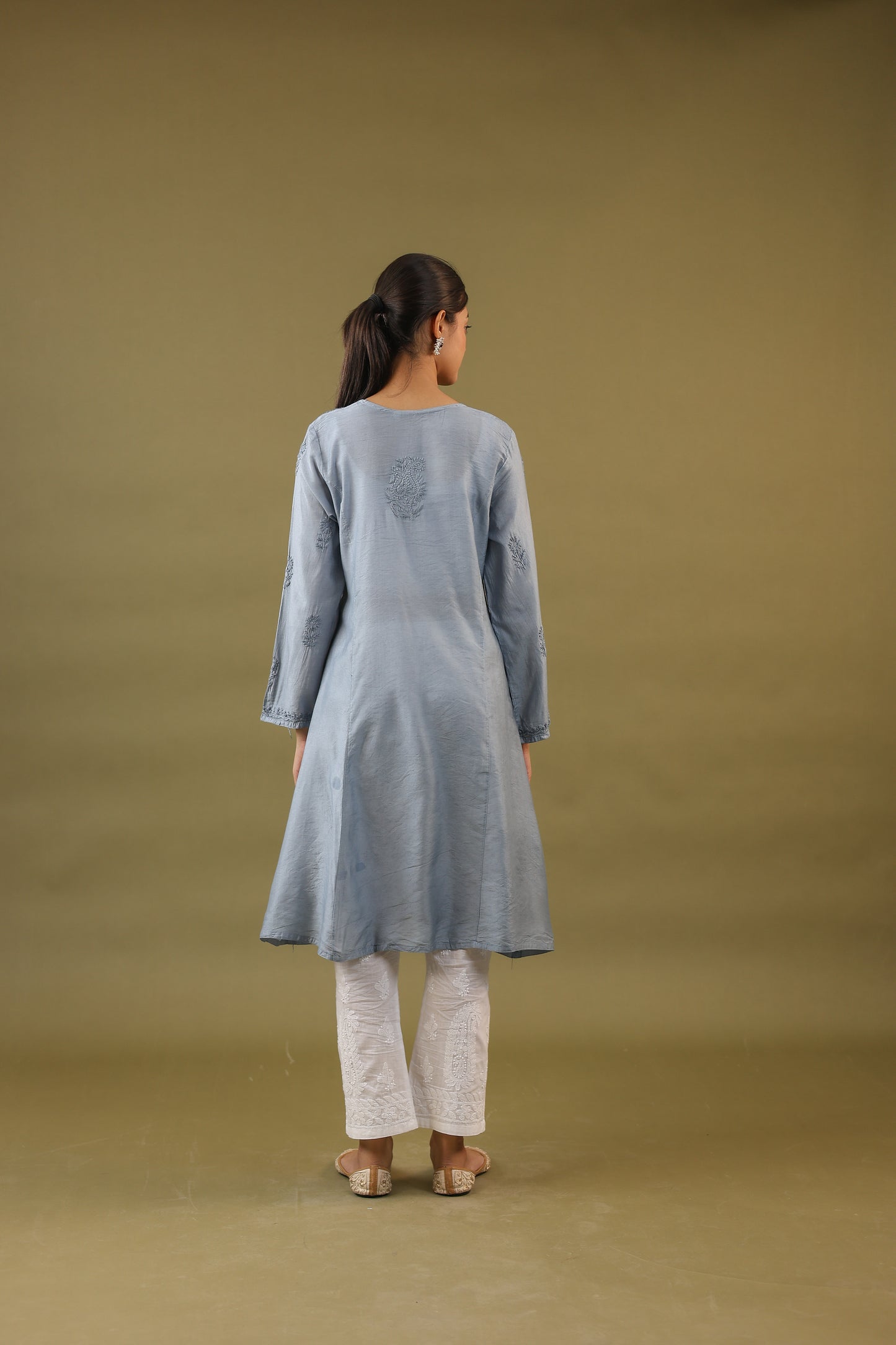 Chanderi A Line Chikankari Kurti