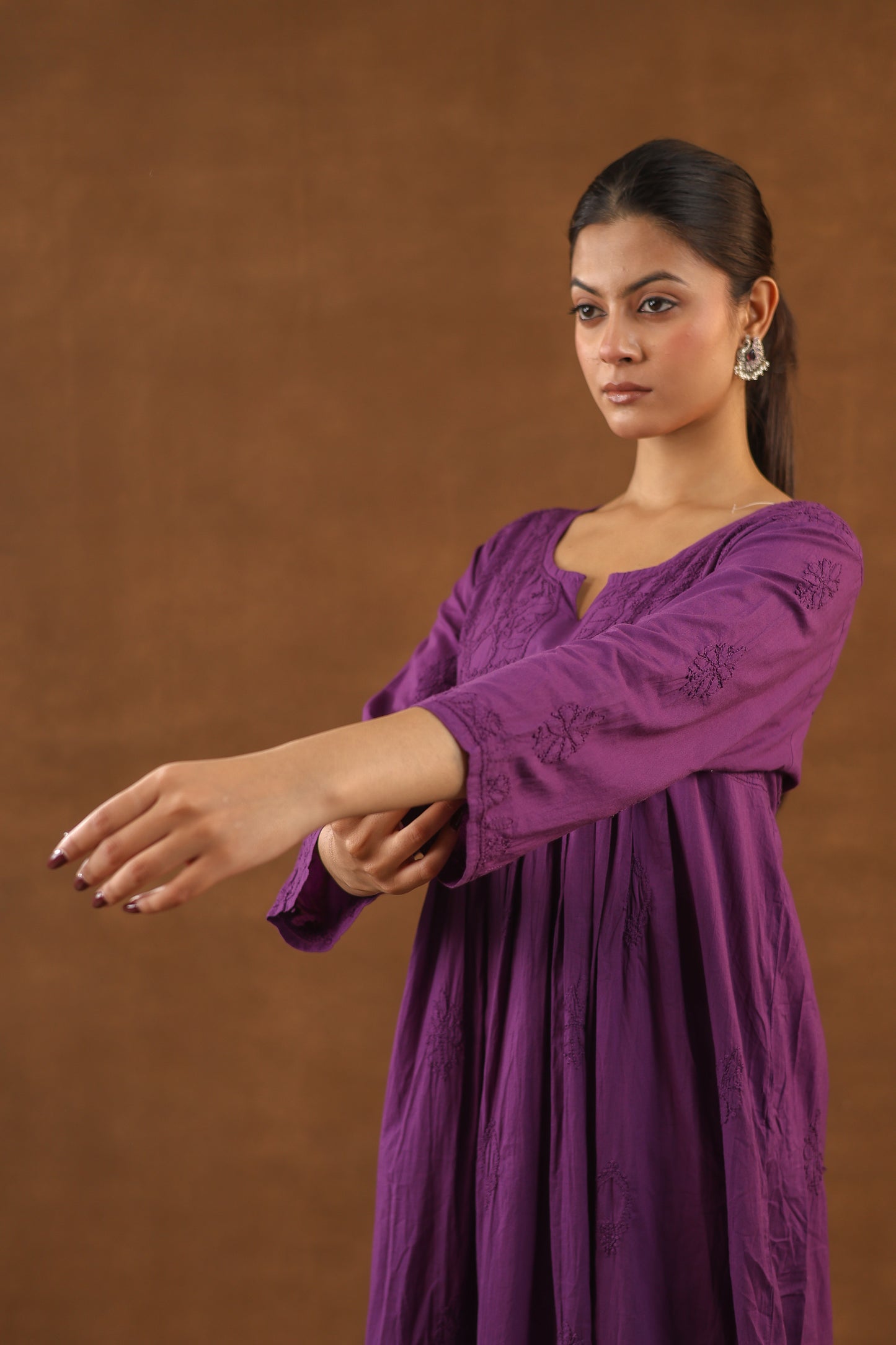 Cotton Anarkali Style Chikankari Kurti