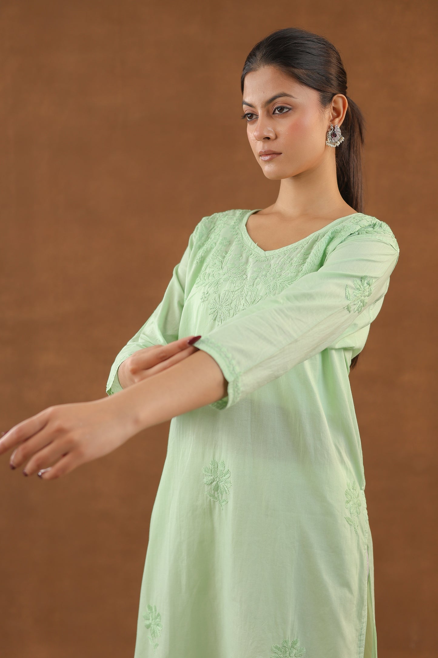 Cotton Long Chikankari Kurti