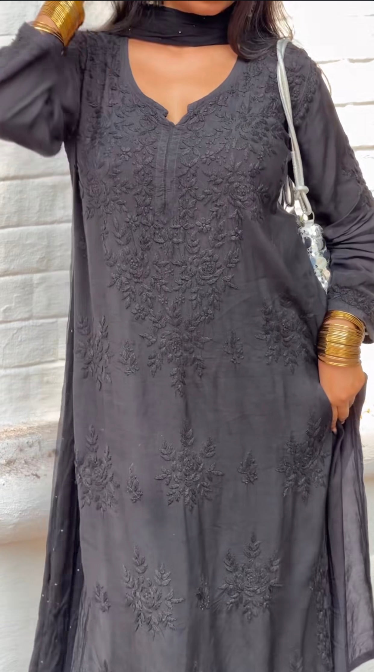 Nisha Muslin Long Chikankari Kurti