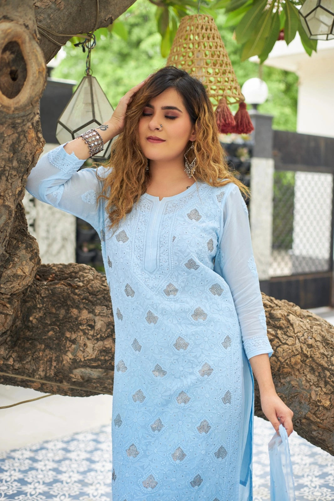 Pure Viscose Georgette Jaal Kurti with Mukeish (Set)