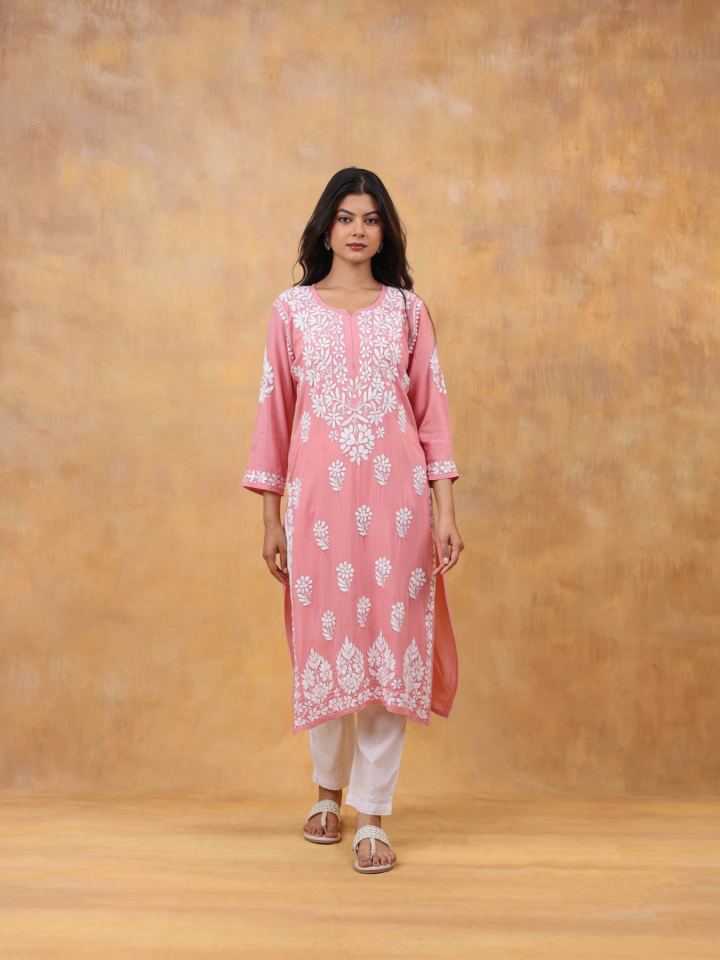 Modal Cotton Long Chikankari Kurti