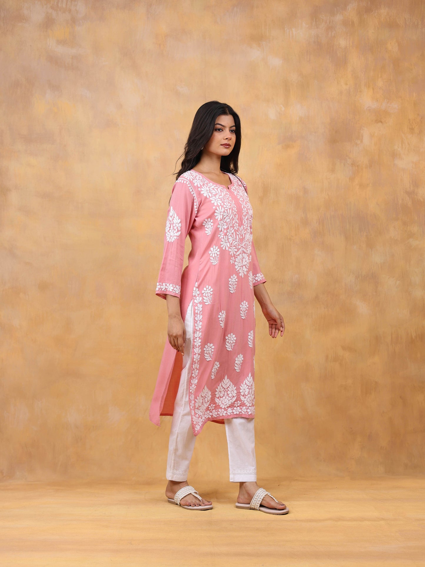 Modal Cotton Long Chikankari Kurti