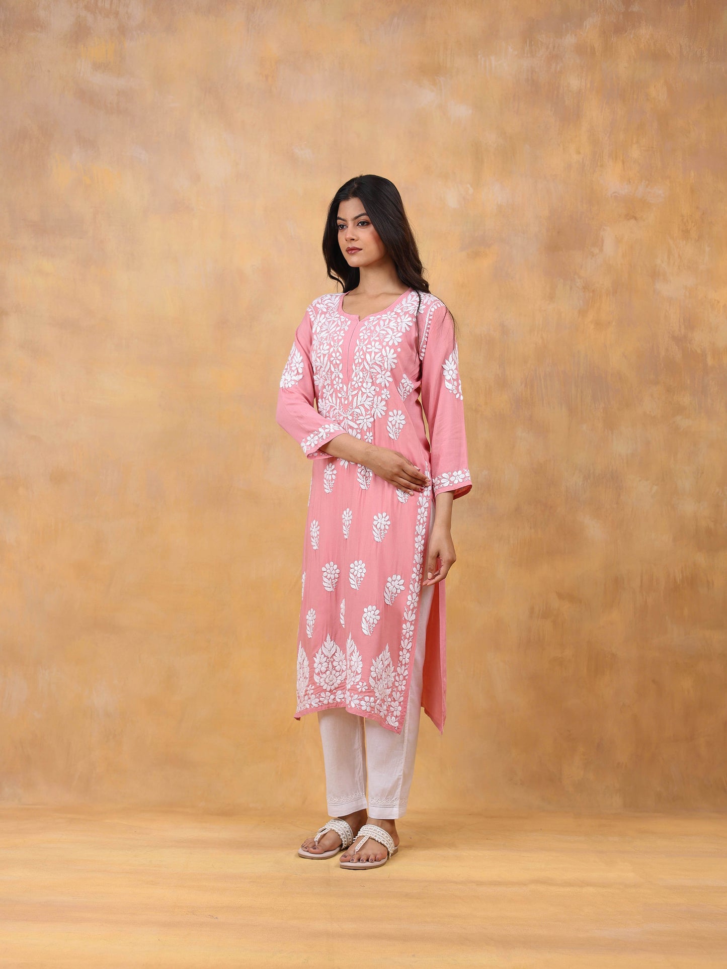 Modal Cotton Long Chikankari Kurti