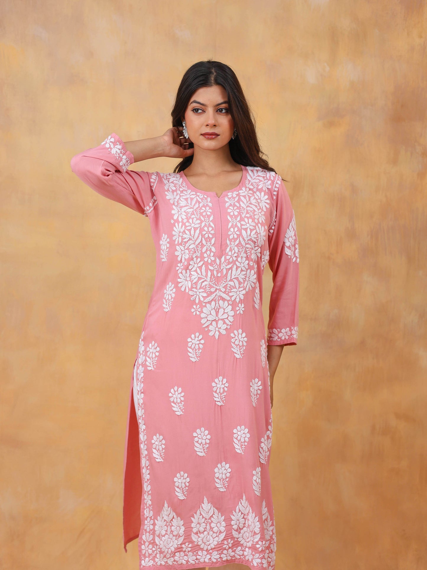 Modal Cotton Long Chikankari Kurti