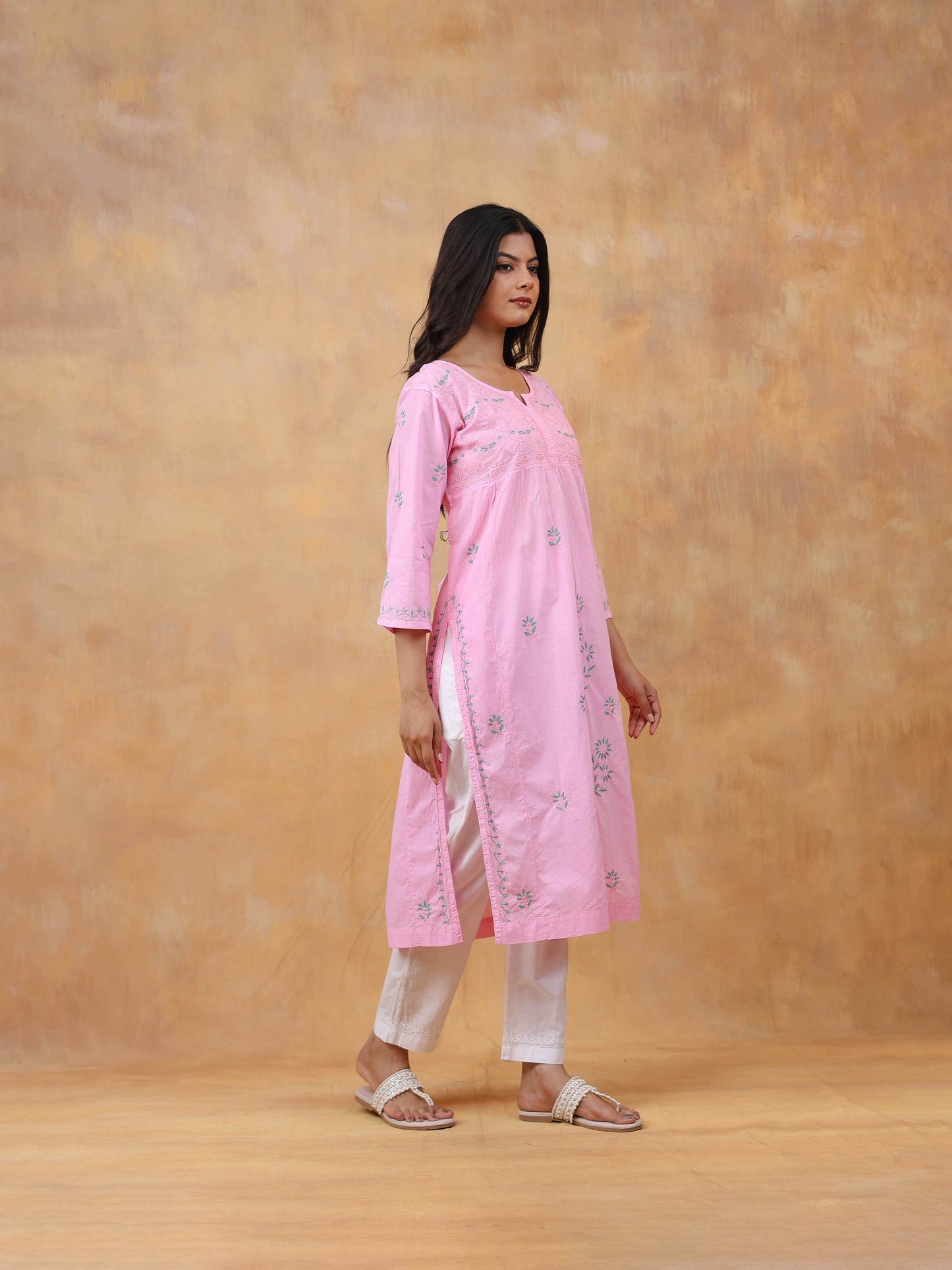 Cotton High Slit Chikankari Kurti
