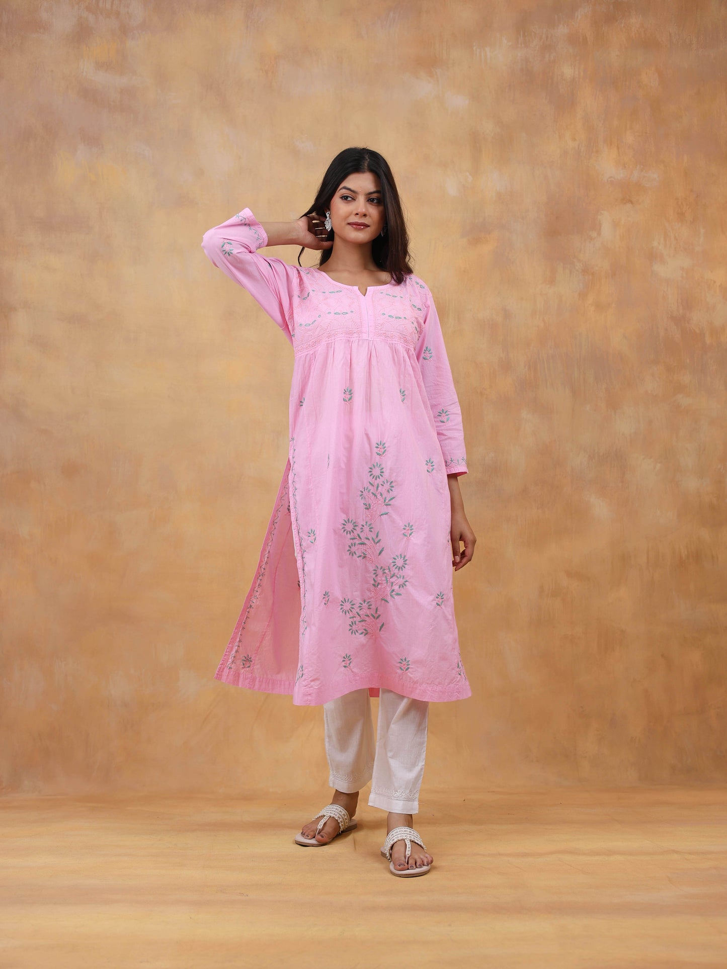 Cotton High Slit Chikankari Kurti
