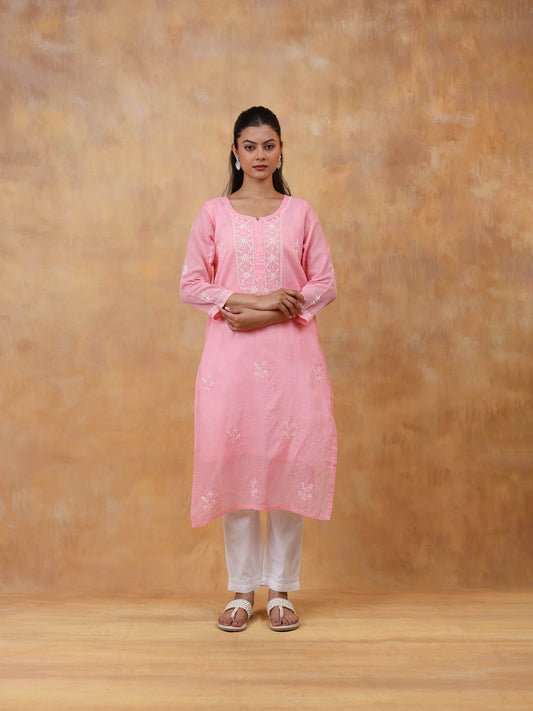 Kota Doria Long Chikankari Kurti