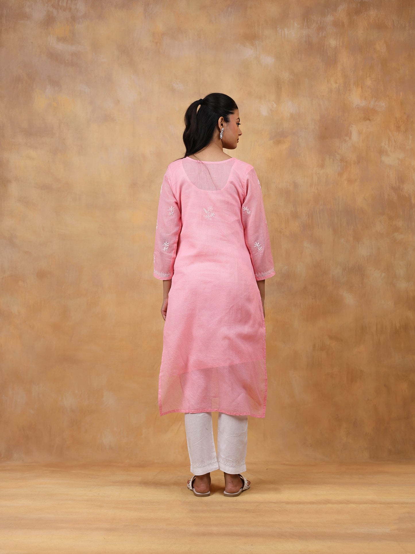 Kota Doria Long Chikankari Kurti