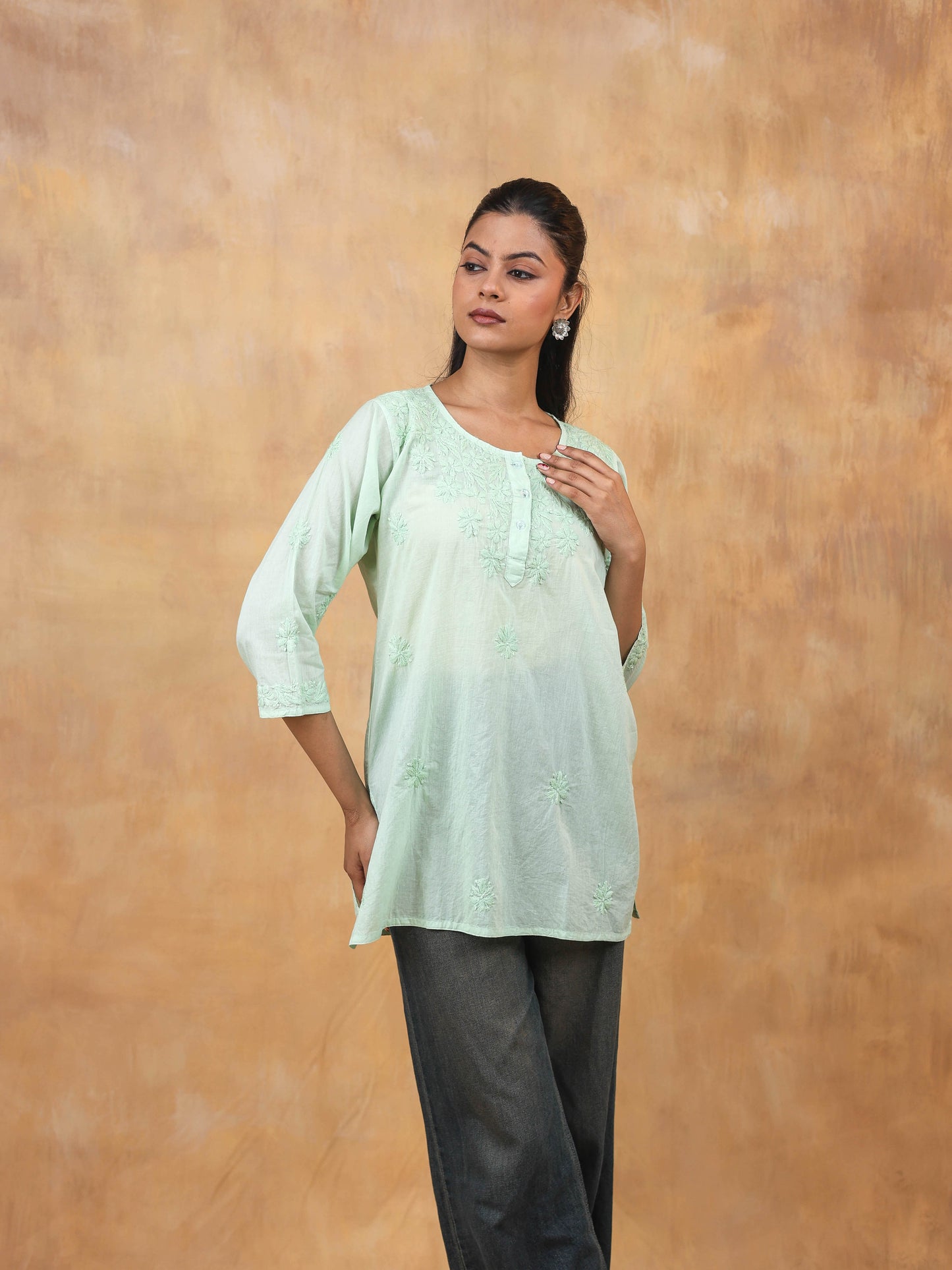 Cotton Chikankari Short Top