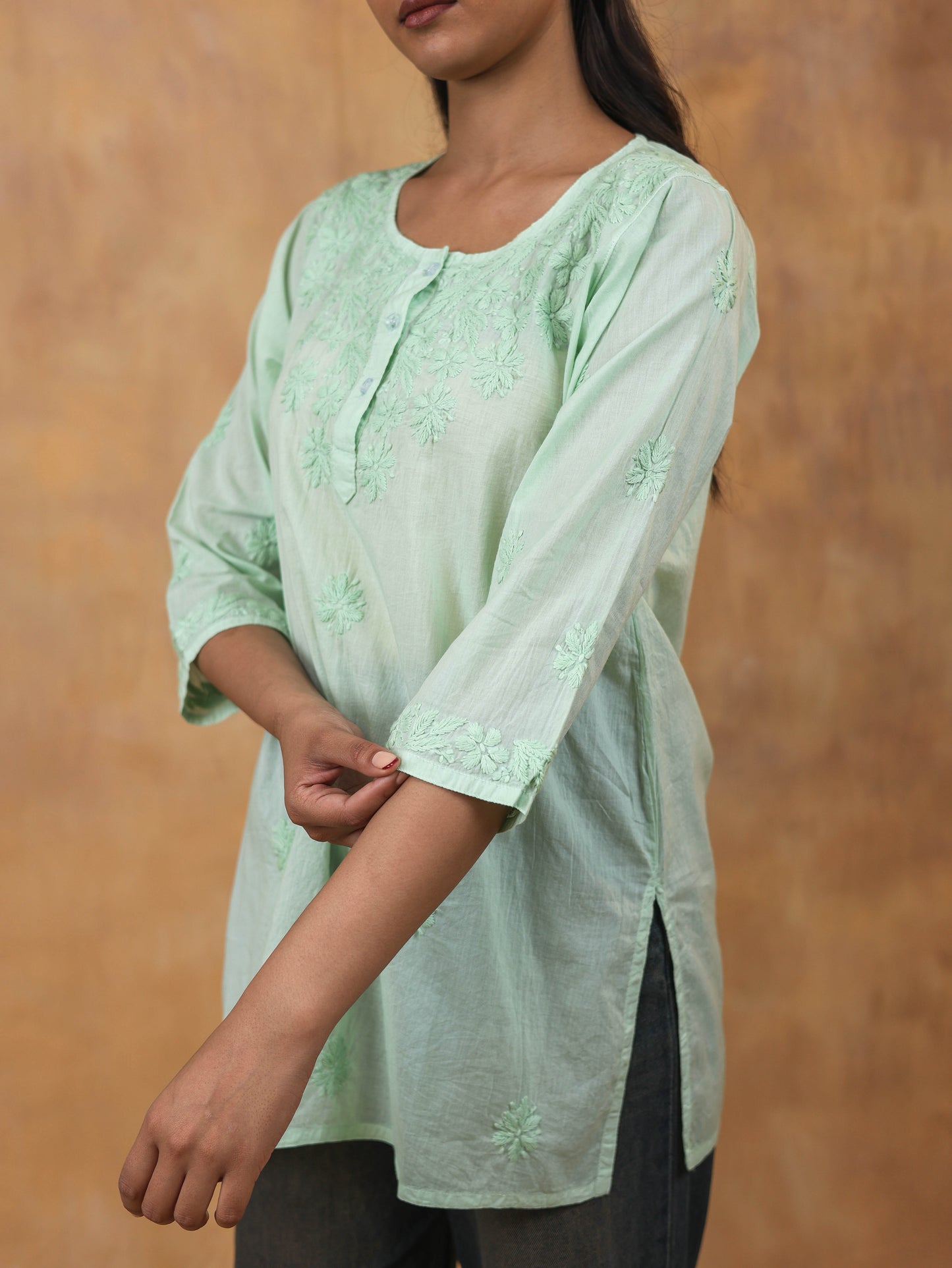 Cotton Chikankari Short Top