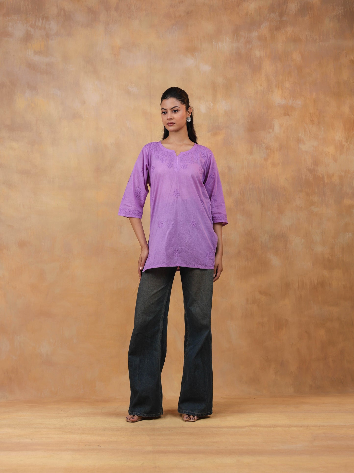 Purple Cotton Chikankari Short Top
