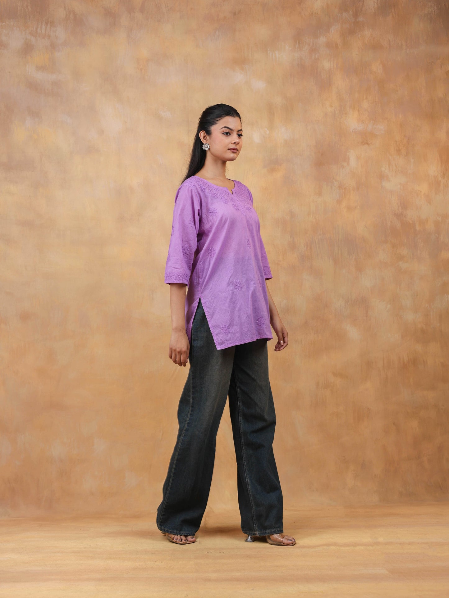 Purple Cotton Chikankari Short Top