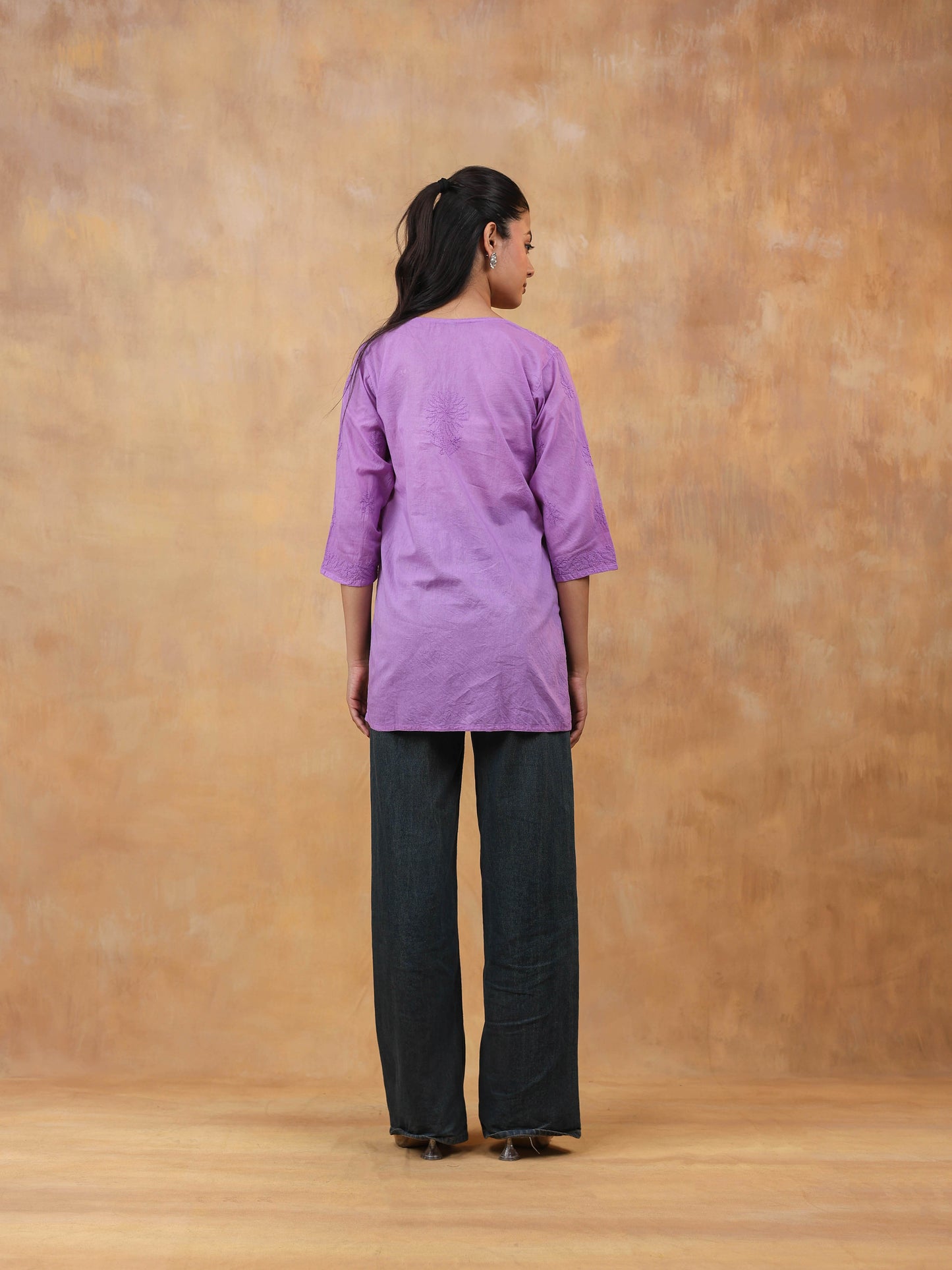 Purple Cotton Chikankari Short Top
