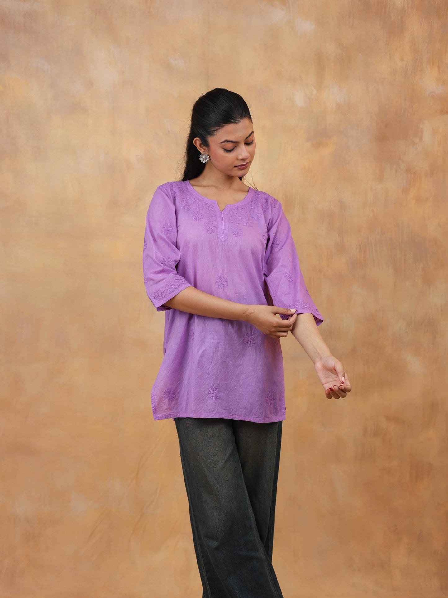 Purple Cotton Chikankari Short Top