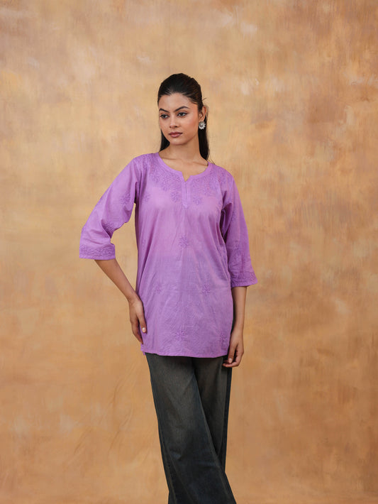 Purple Cotton Chikankari Short Top