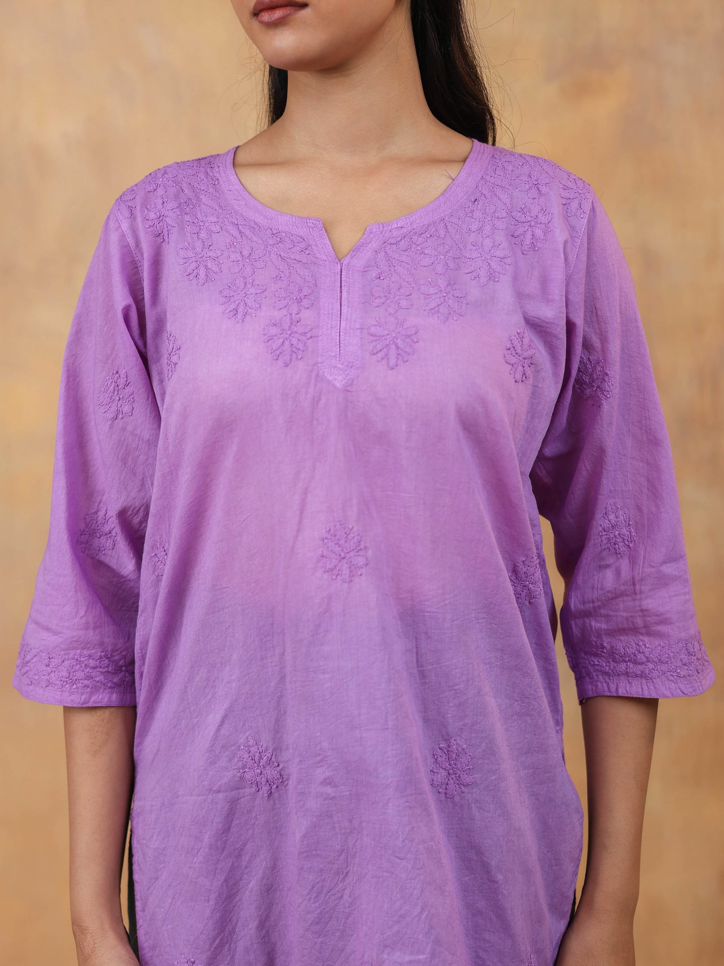 Purple Cotton Chikankari Short Top