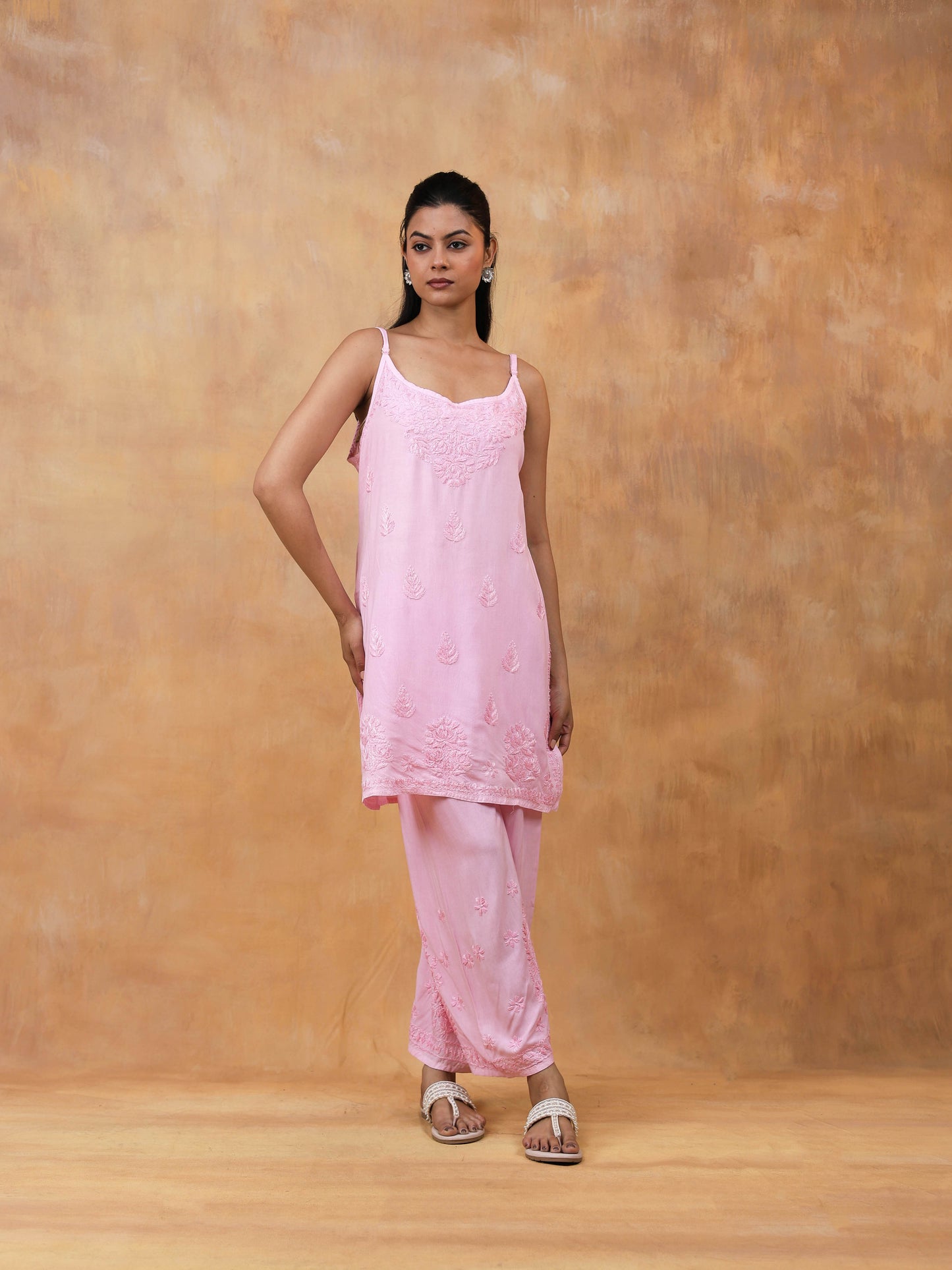 Modal Cotton Sleeveless Chikankari Set