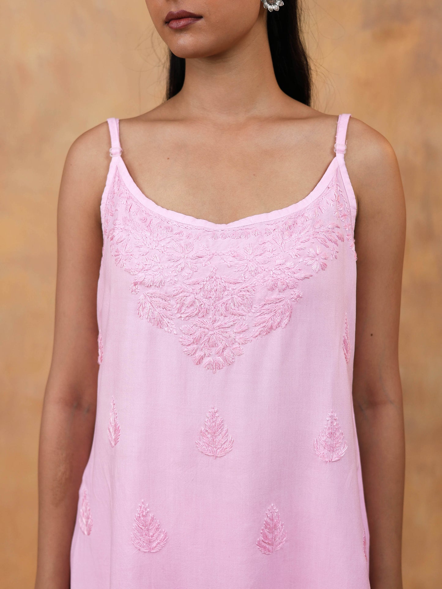 Modal Cotton Sleeveless Chikankari Top