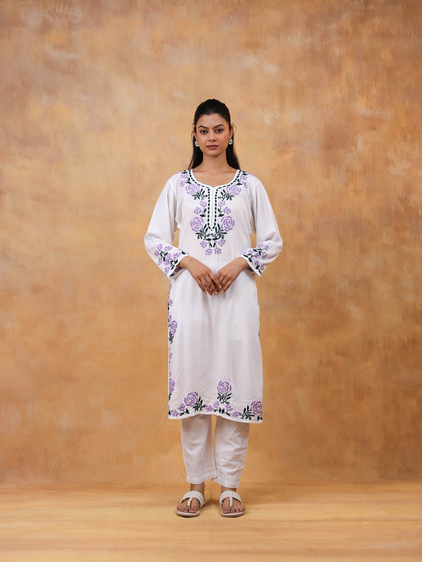 Modal Cotton Long Chikankari Kurtis