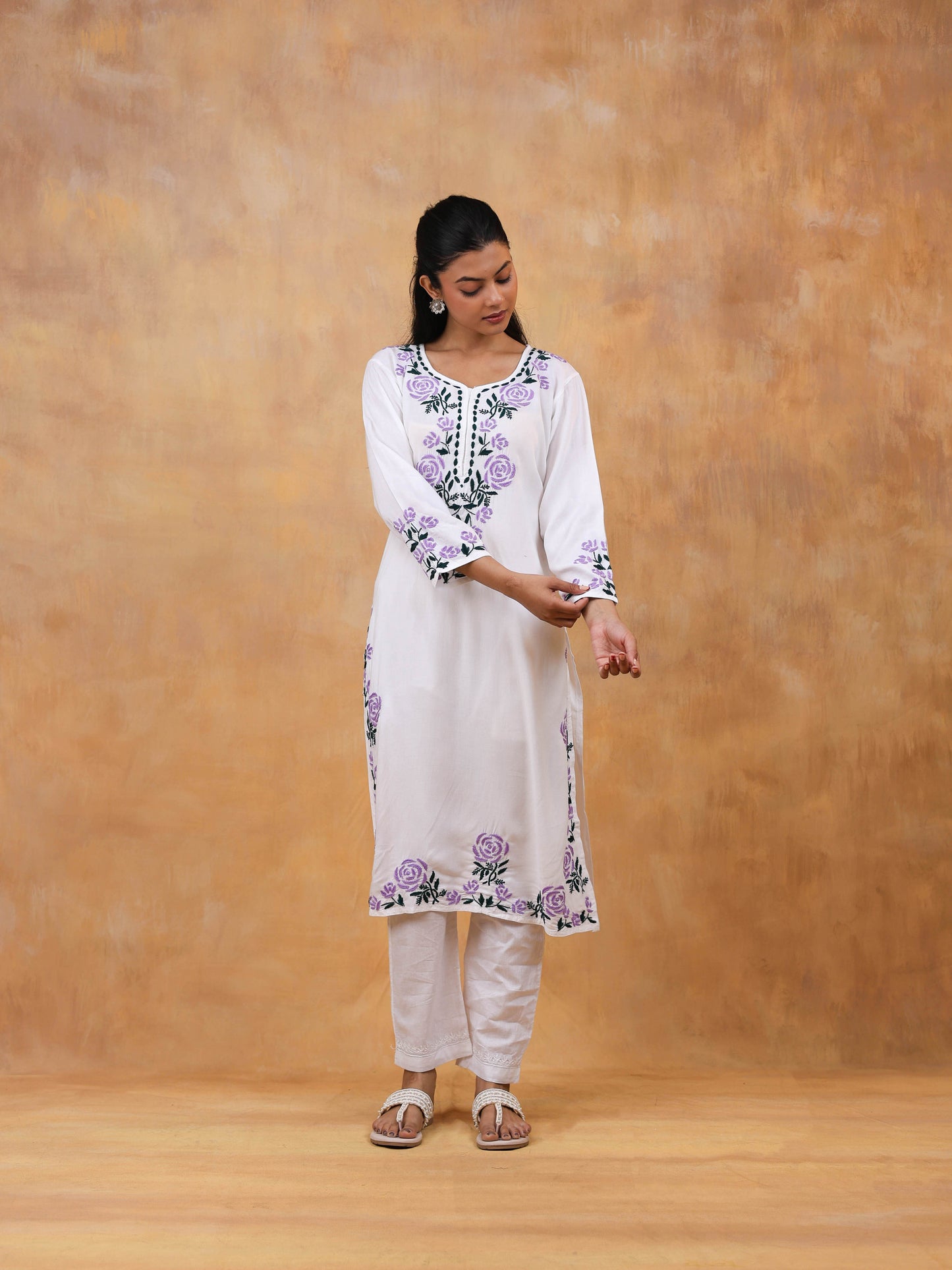 Modal Cotton Long Chikankari Kurtis
