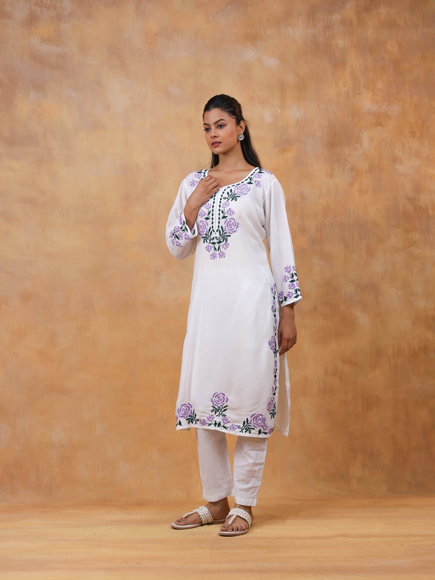 Modal Cotton Long Chikankari Kurtis