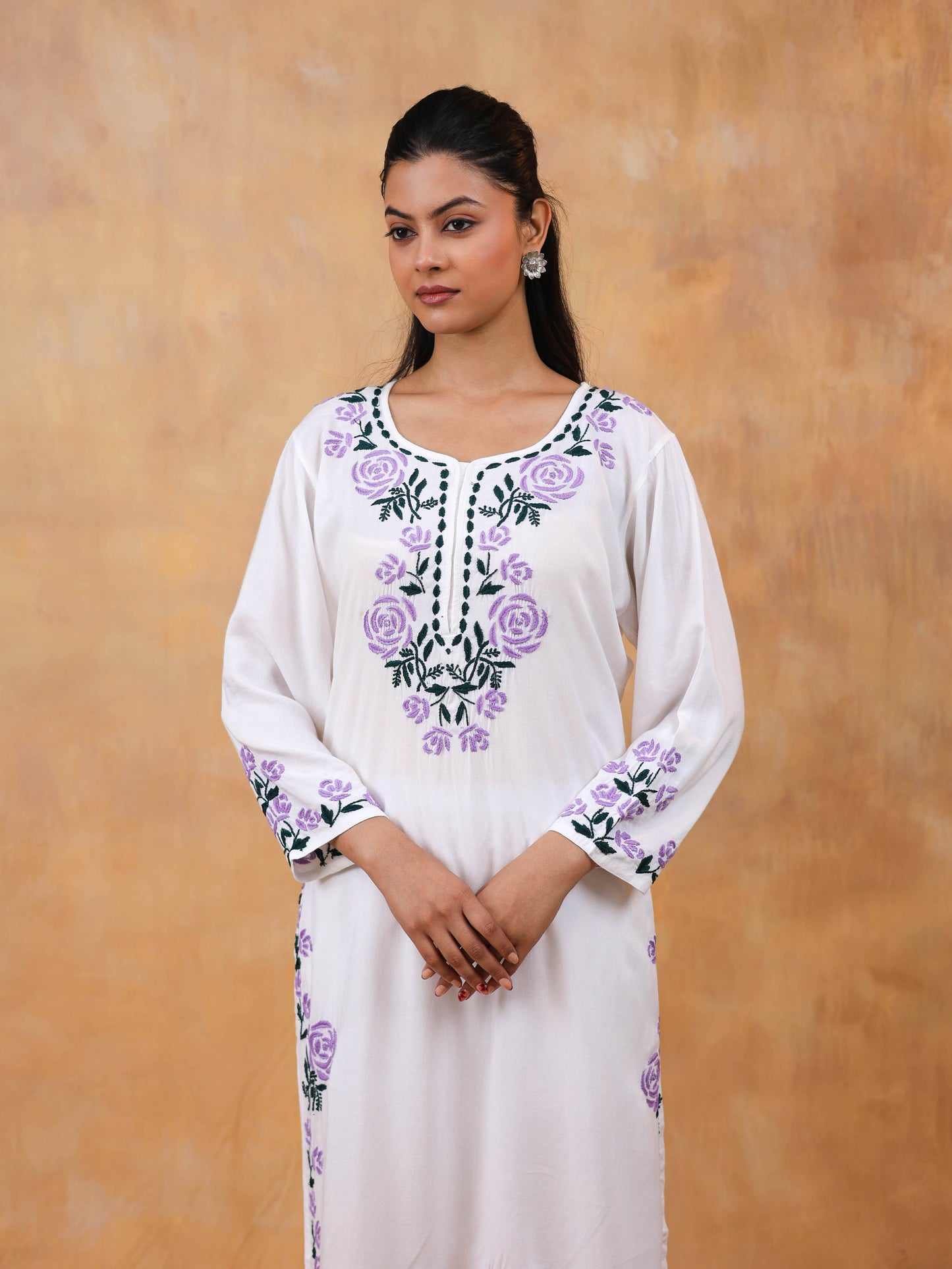 Modal Cotton Long Chikankari Kurtis