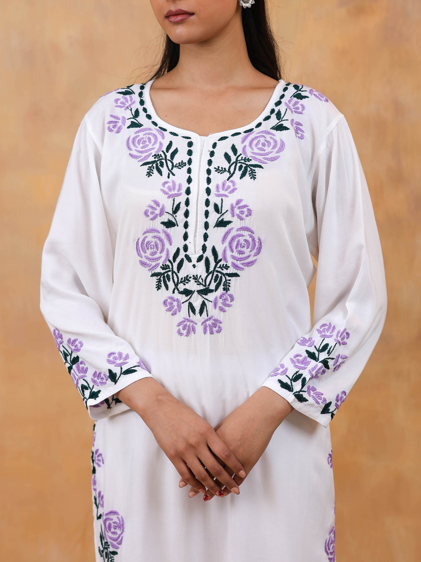 Modal Cotton Long Chikankari Kurtis