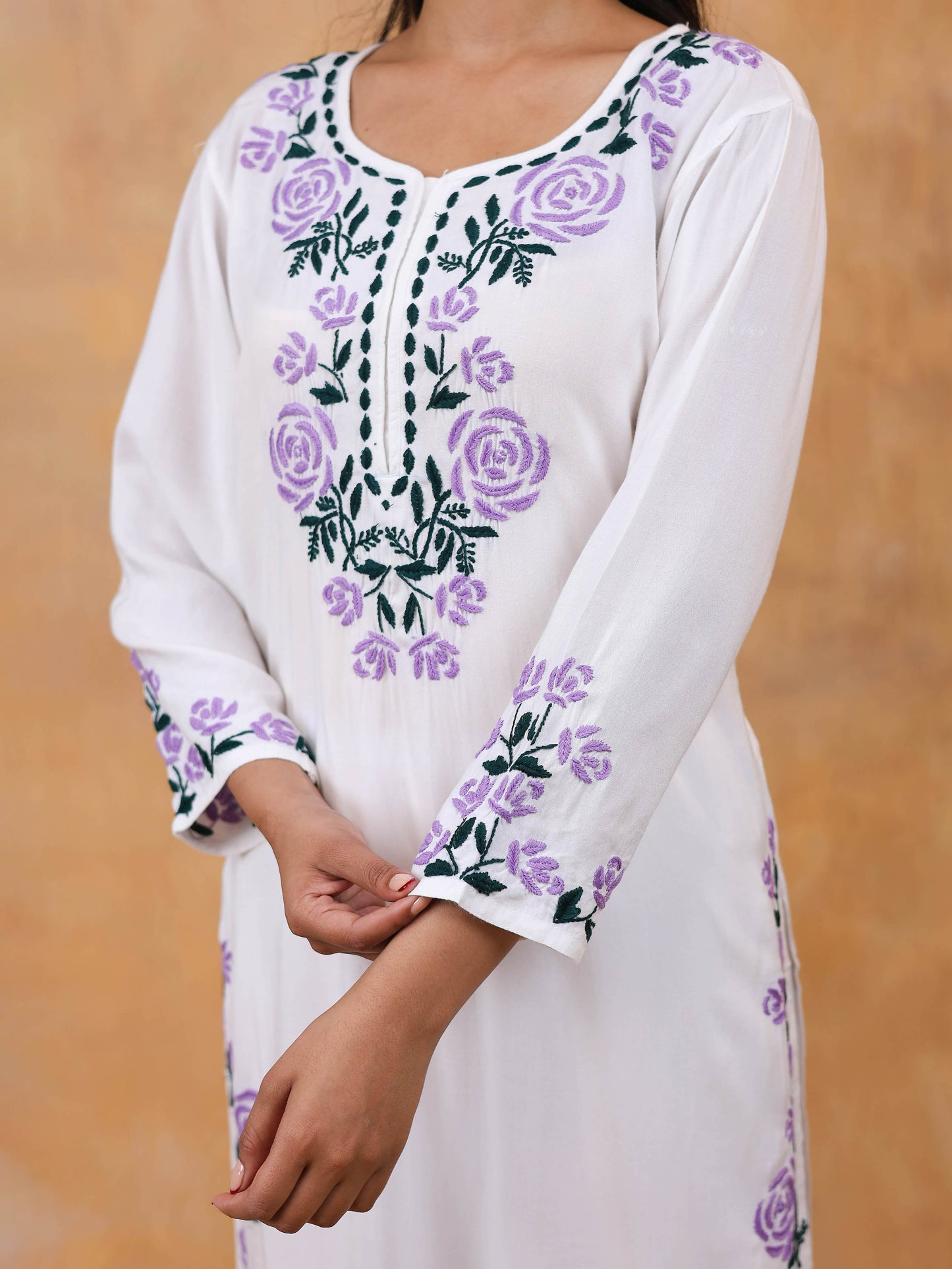 Modal Cotton Long Chikankari Kurtis