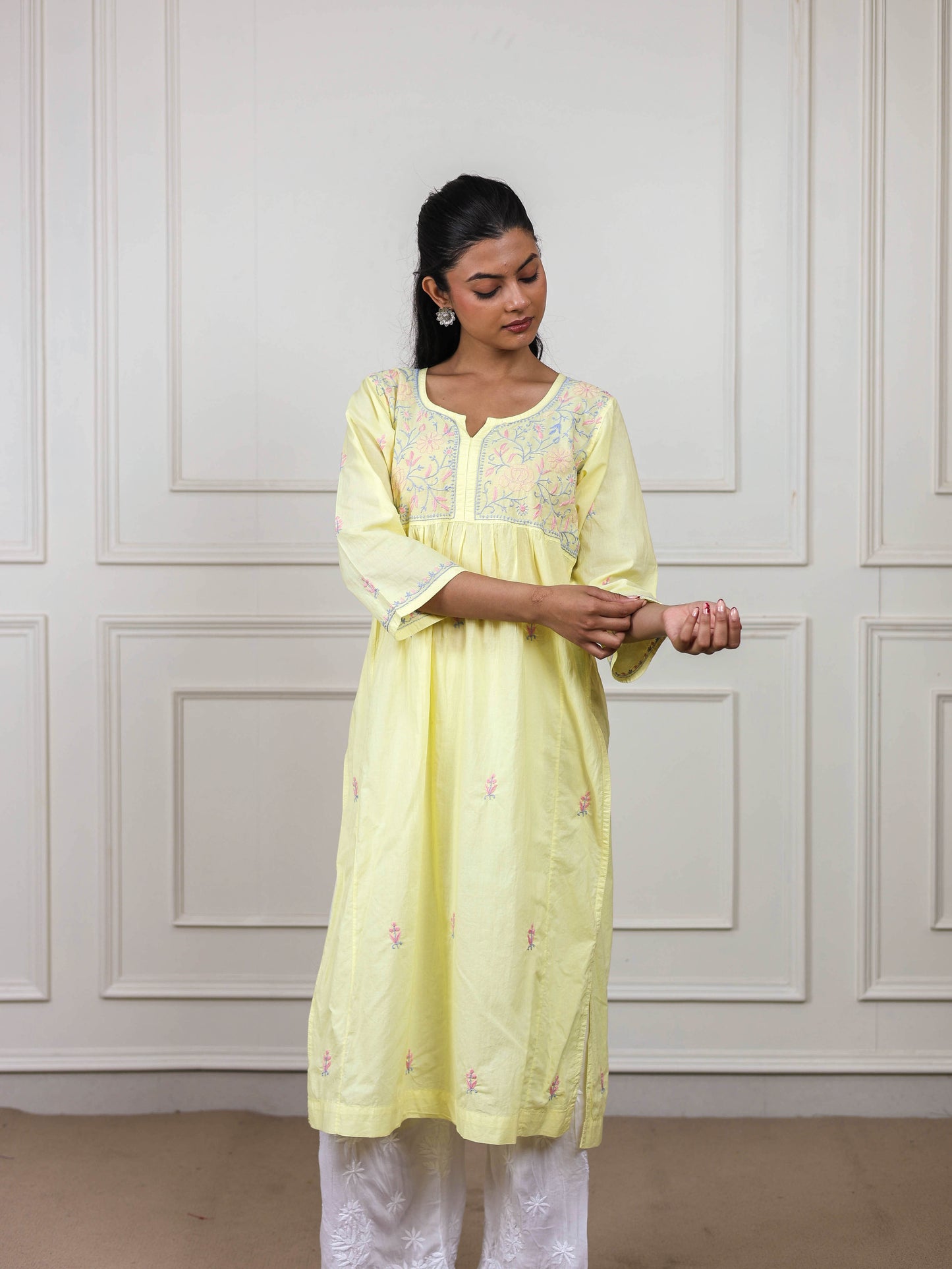 Cotton High Slit Chikankari Kurti