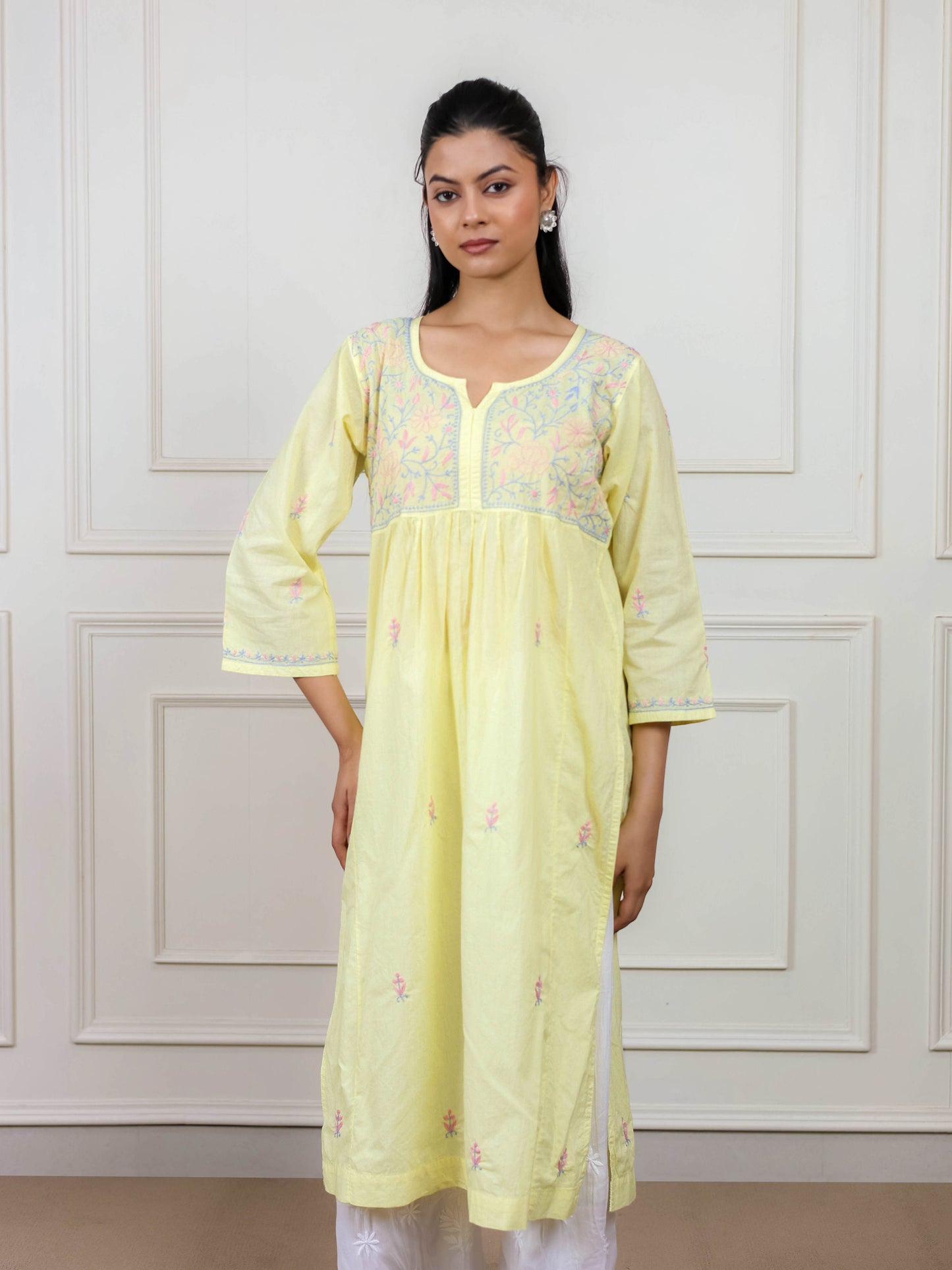 Cotton High Slit Chikankari Kurti