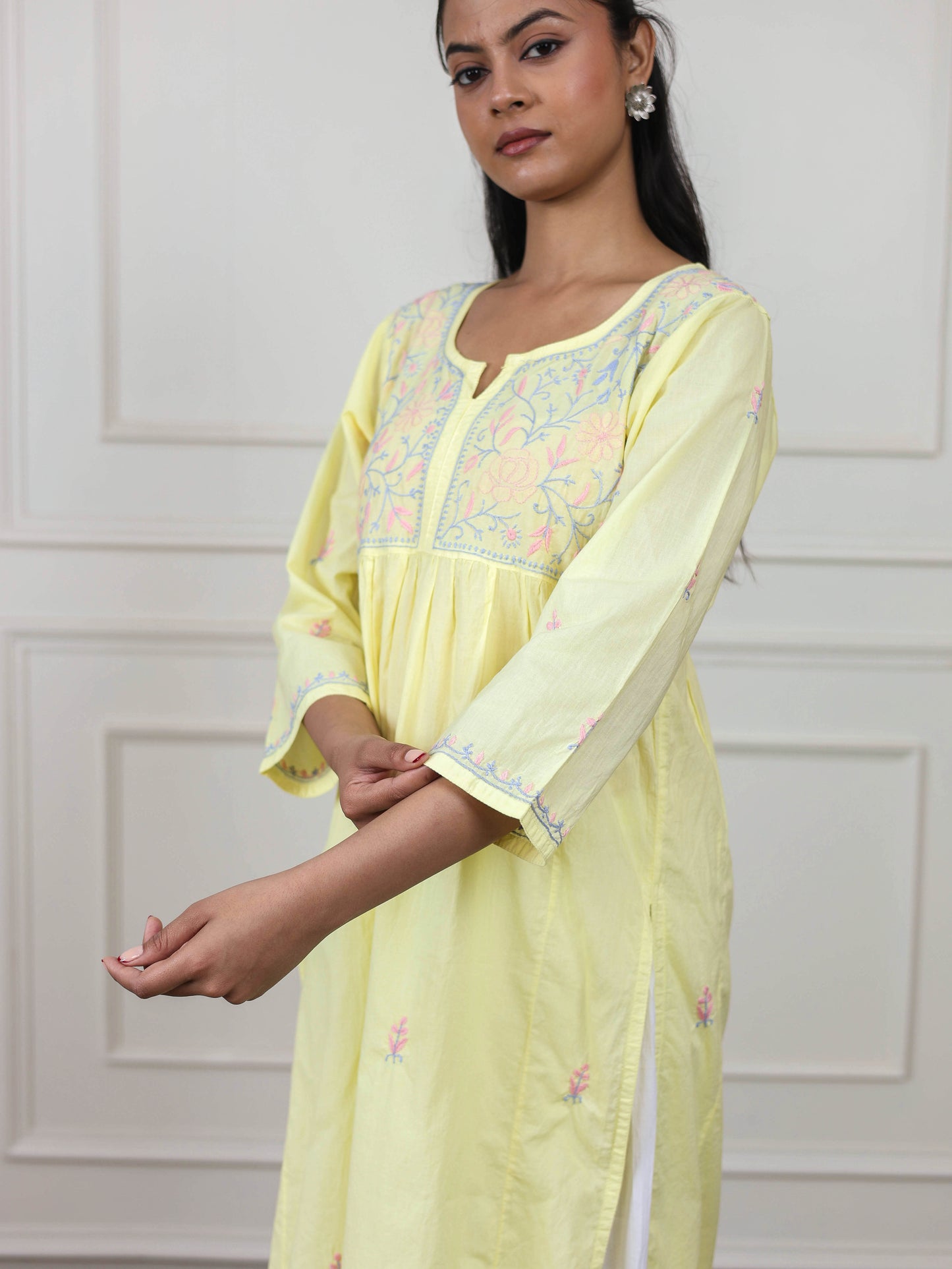 Cotton High Slit Chikankari Kurti