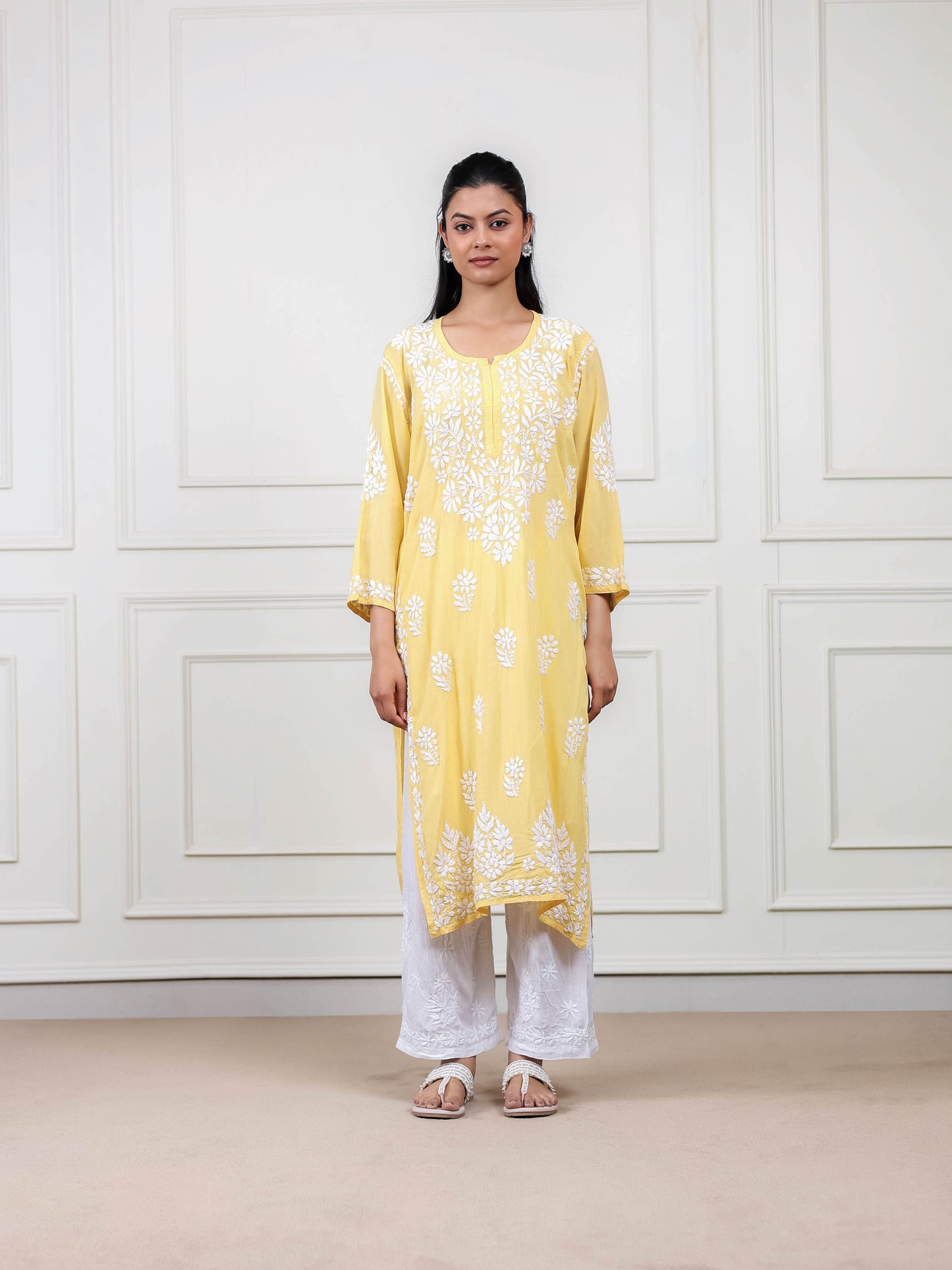 Modal Cotton Long Chikankari Kurti