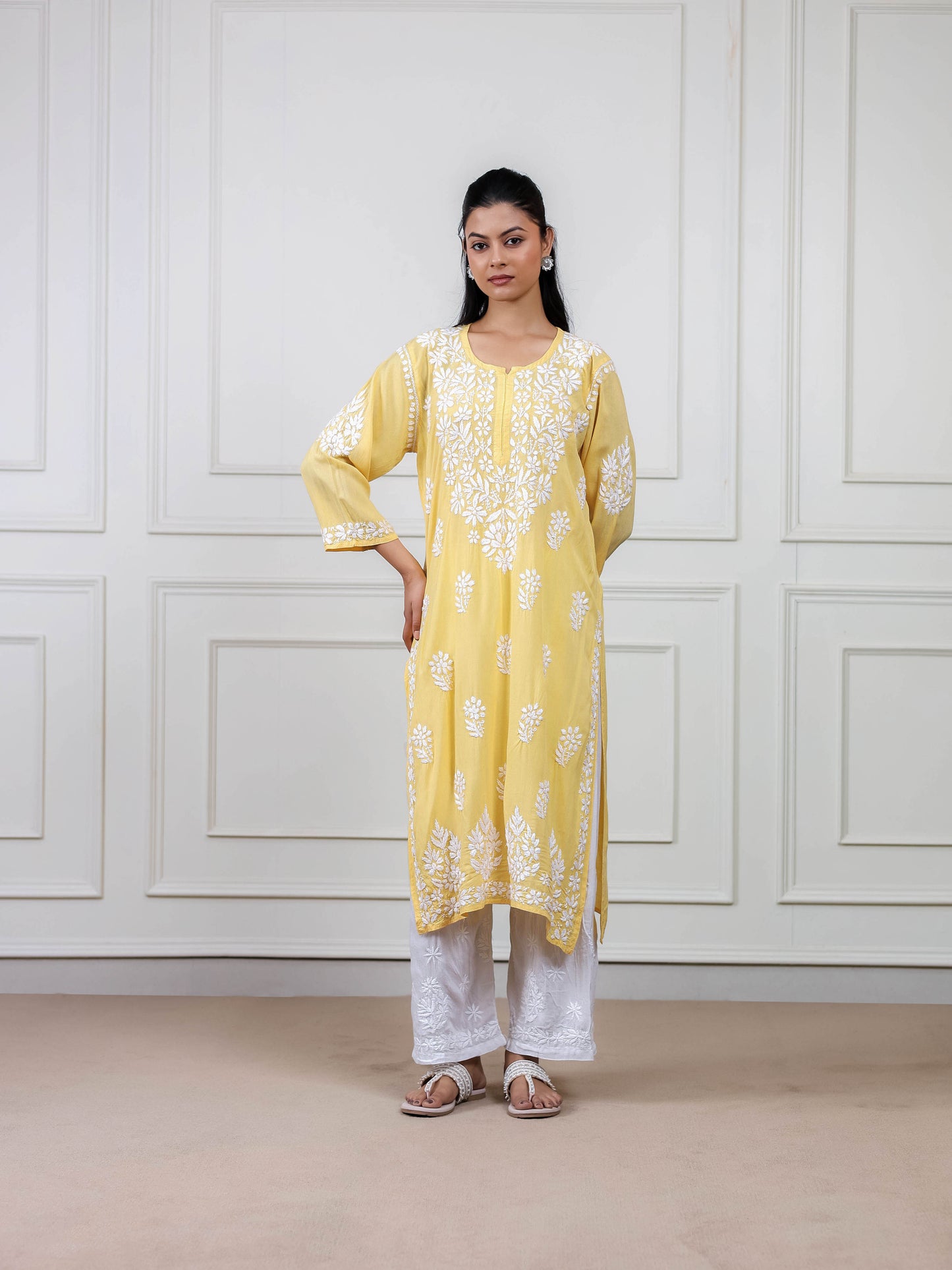 Modal Cotton Long Chikankari Kurti