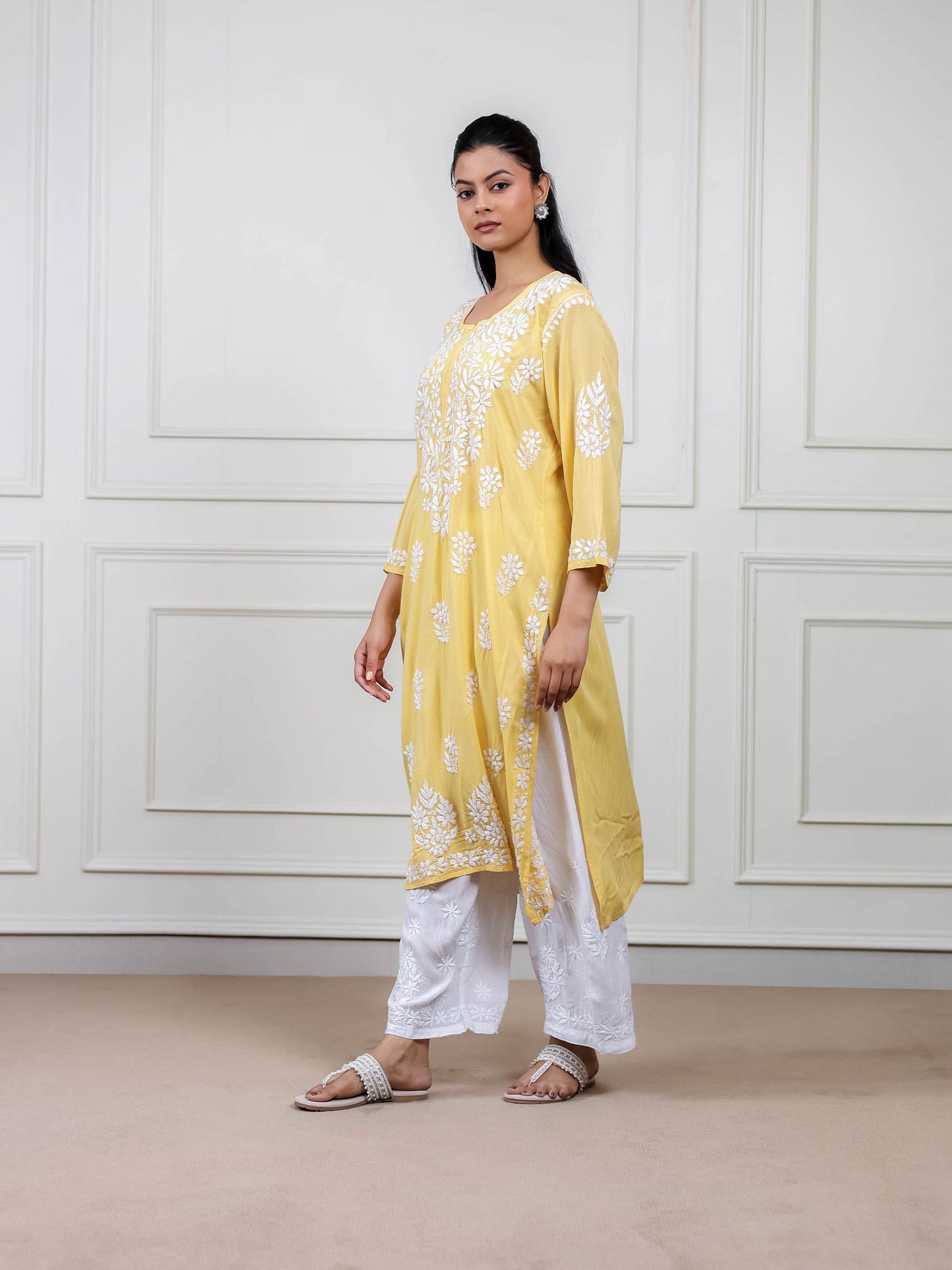 Modal Cotton Long Chikankari Kurti