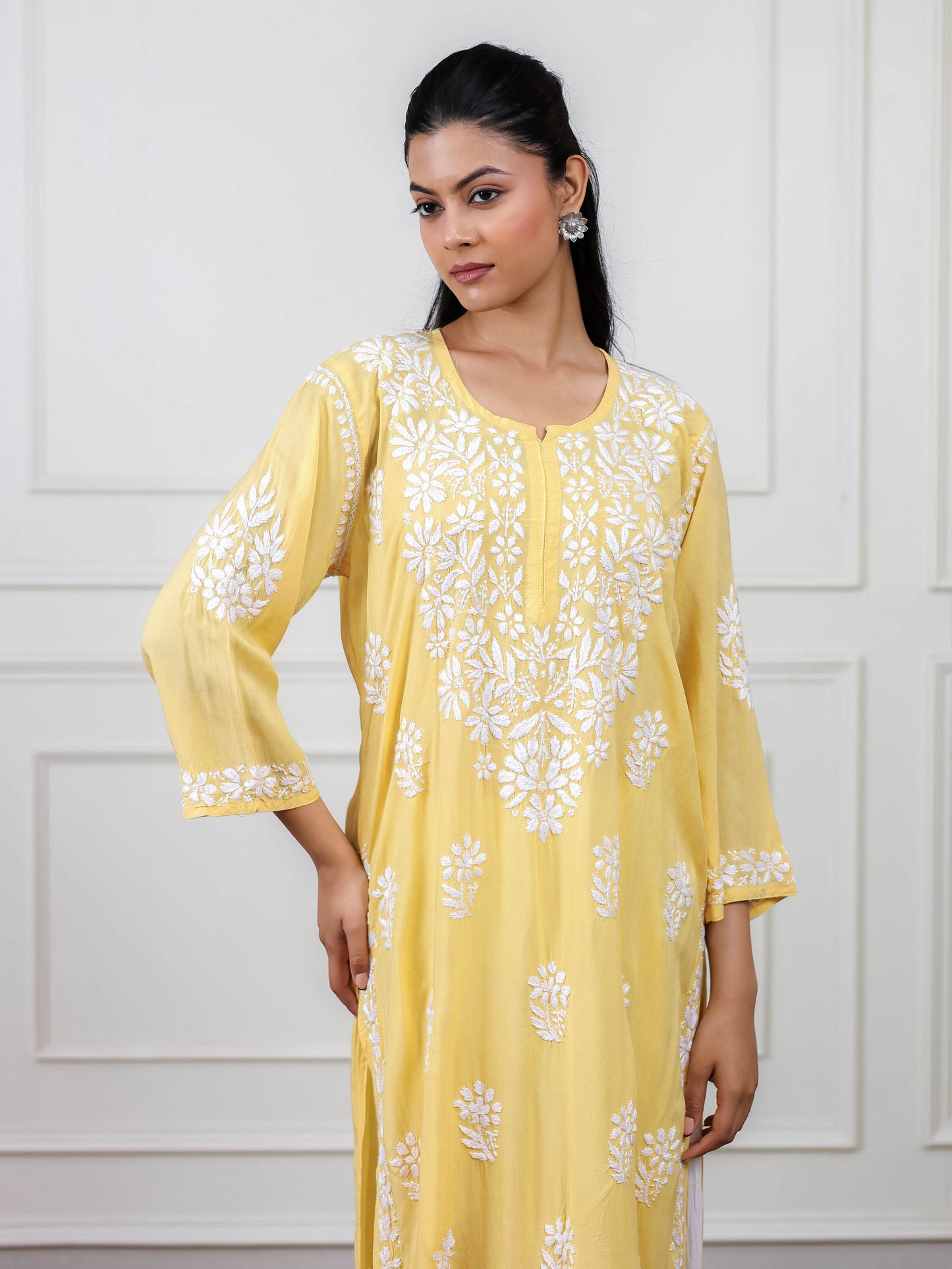 Modal Cotton Long Chikankari Kurti