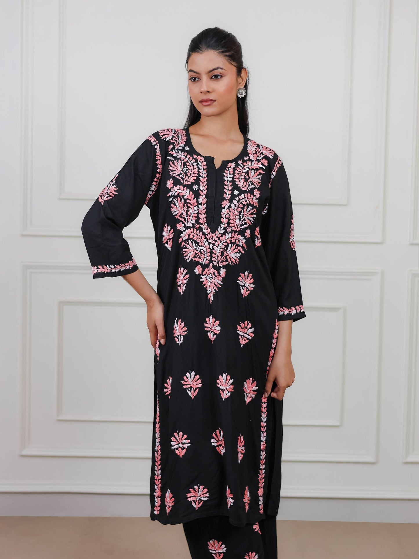 Modal Cotton Long Chikankari Kurta Set