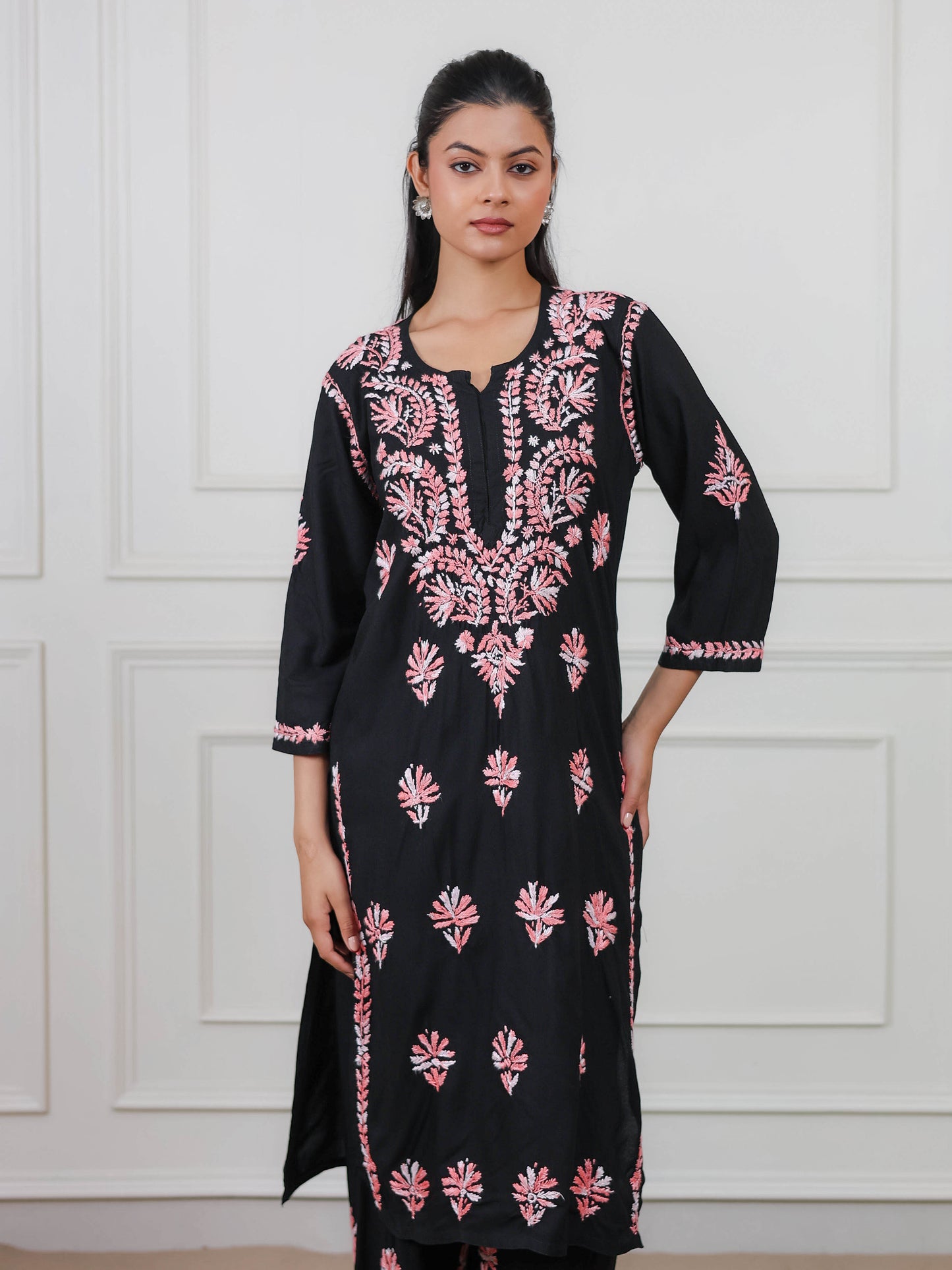 Modal Cotton Long Chikankari Kurta Set
