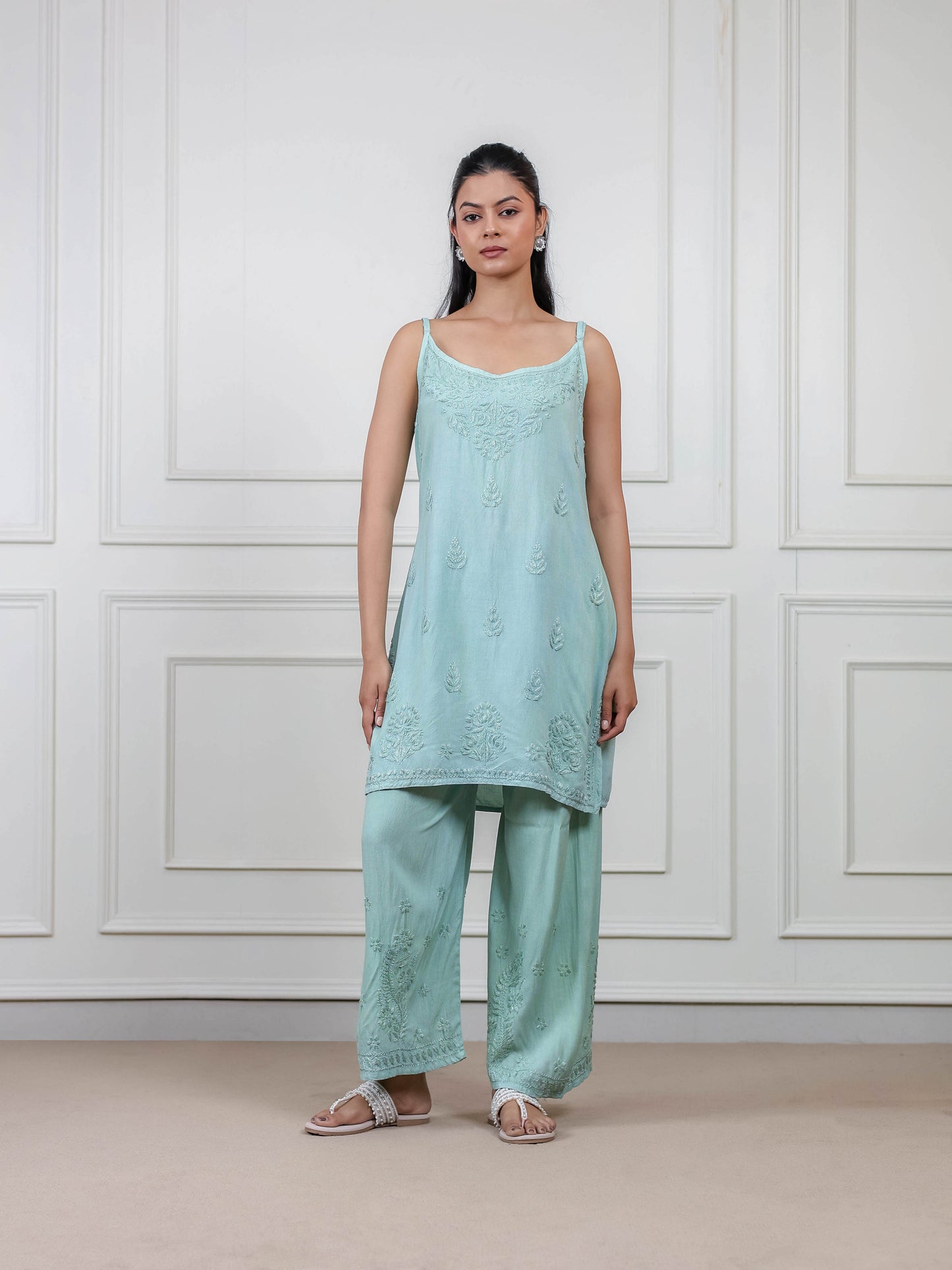 Modal Cotton Sleeveless Chikankari Set