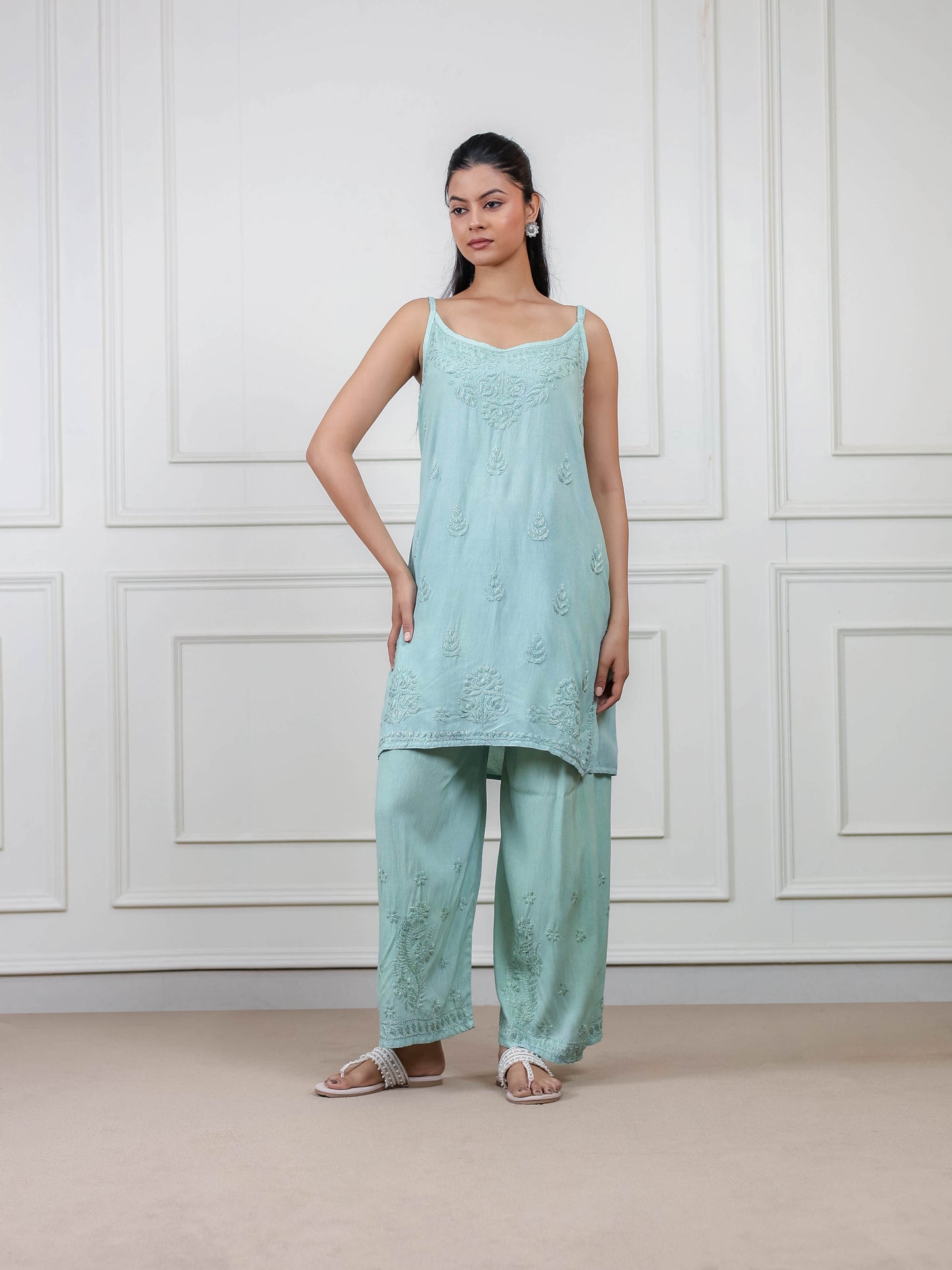Modal Cotton Sleeveless Chikankari Set