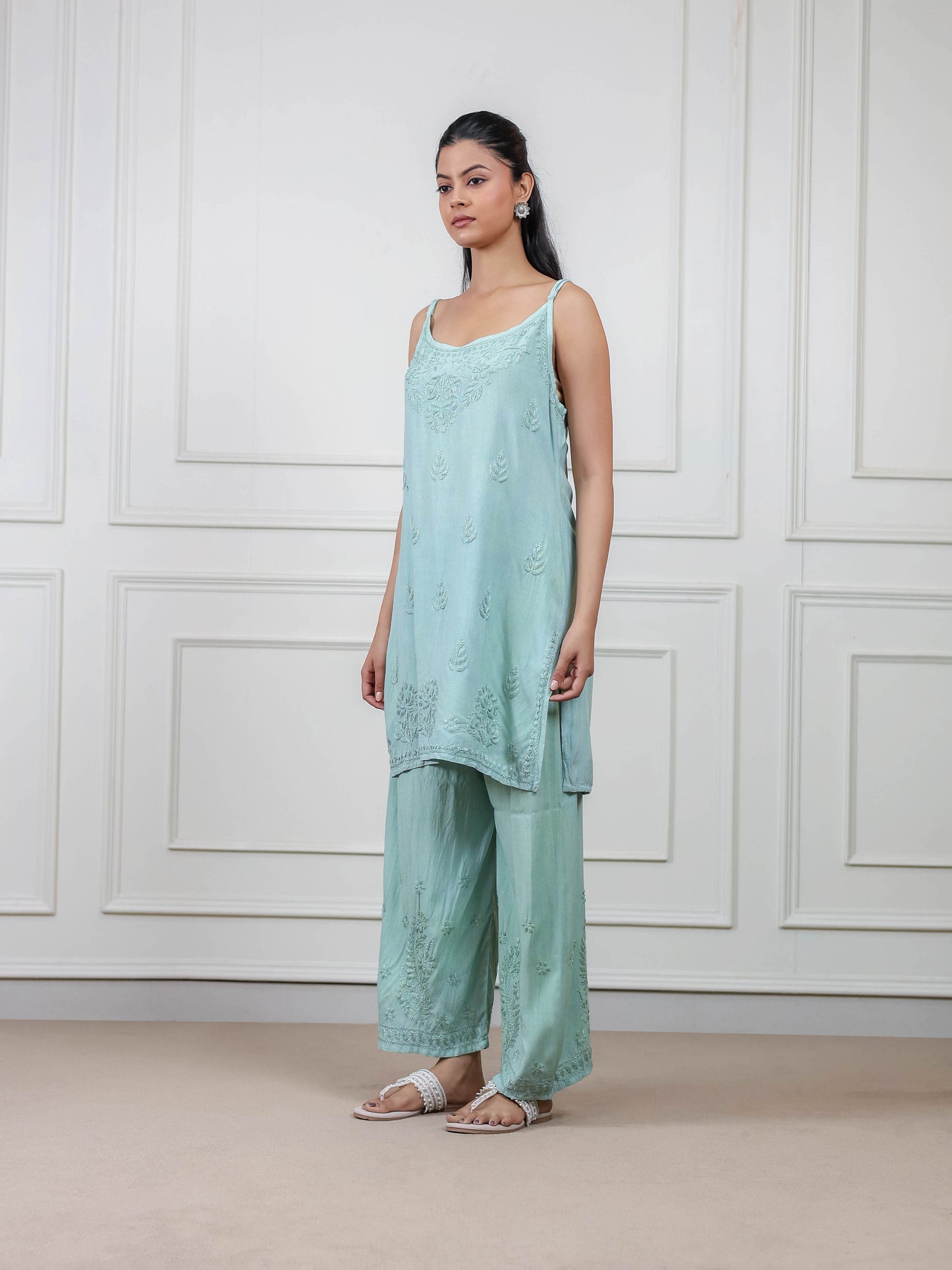 Modal Cotton Sleeveless Chikankari Set