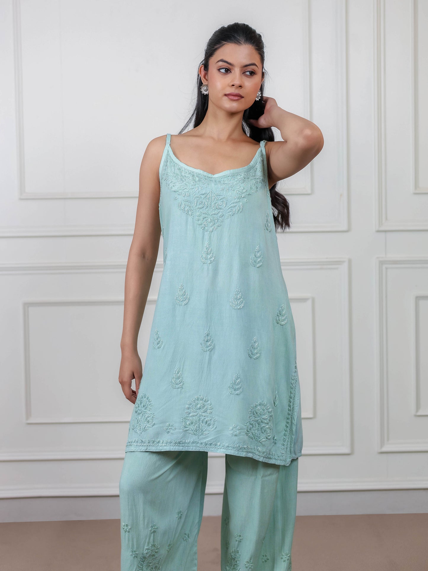 Modal Cotton Sleeveless Chikankari Set