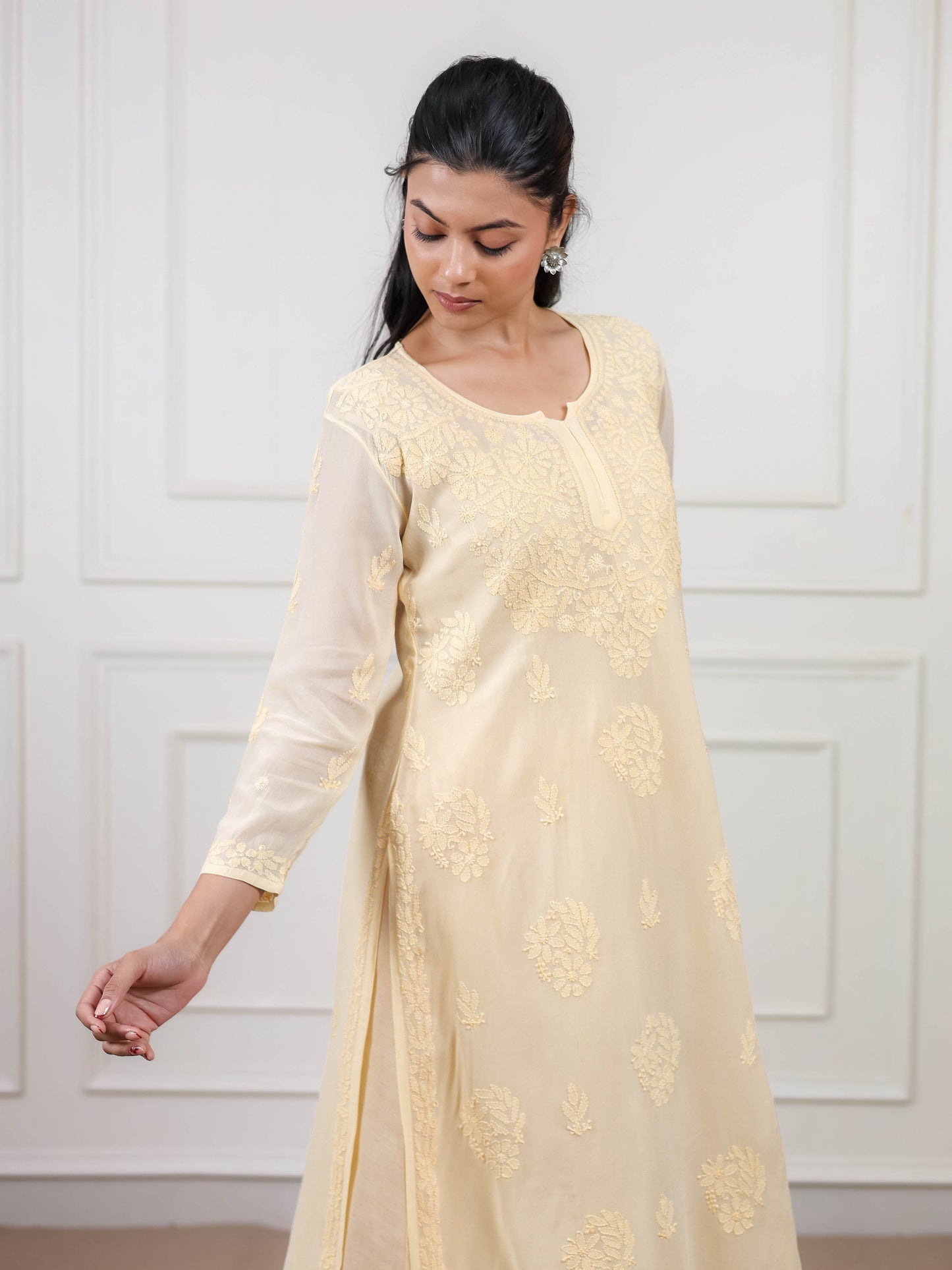 Cotton Chikankari Long Kurti