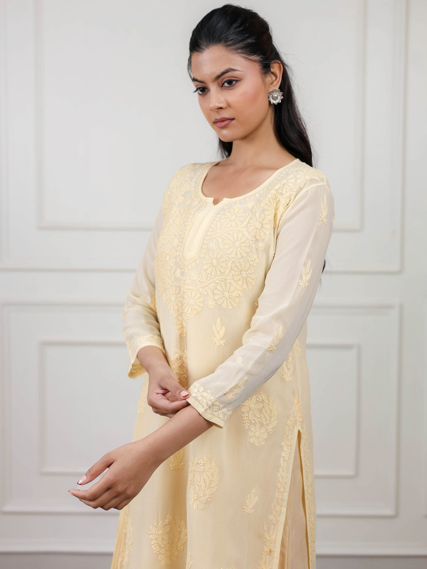 Cotton Chikankari Long Kurti
