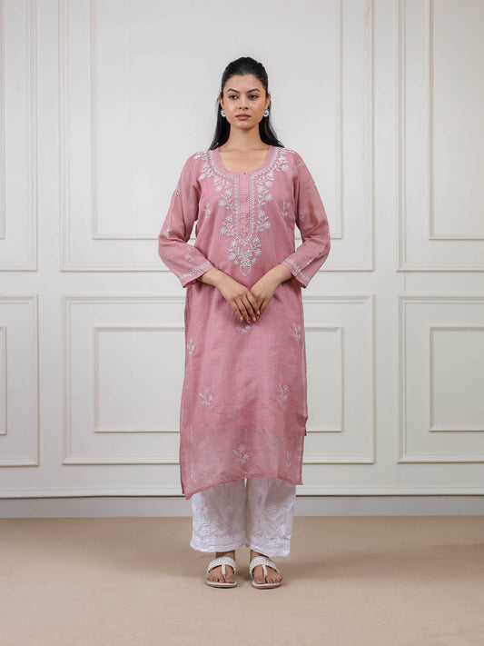 Kota Doria Long Chikankari Kurti